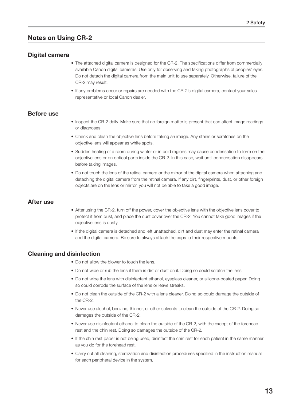 Digital camera, Before use, After use | Cleaning and disinfection | Canon CR-2 User Manual | Page 13 / 52