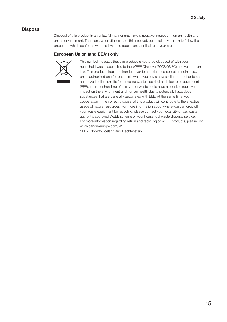 Disposal | Canon CR-2 User Manual | Page 15 / 52