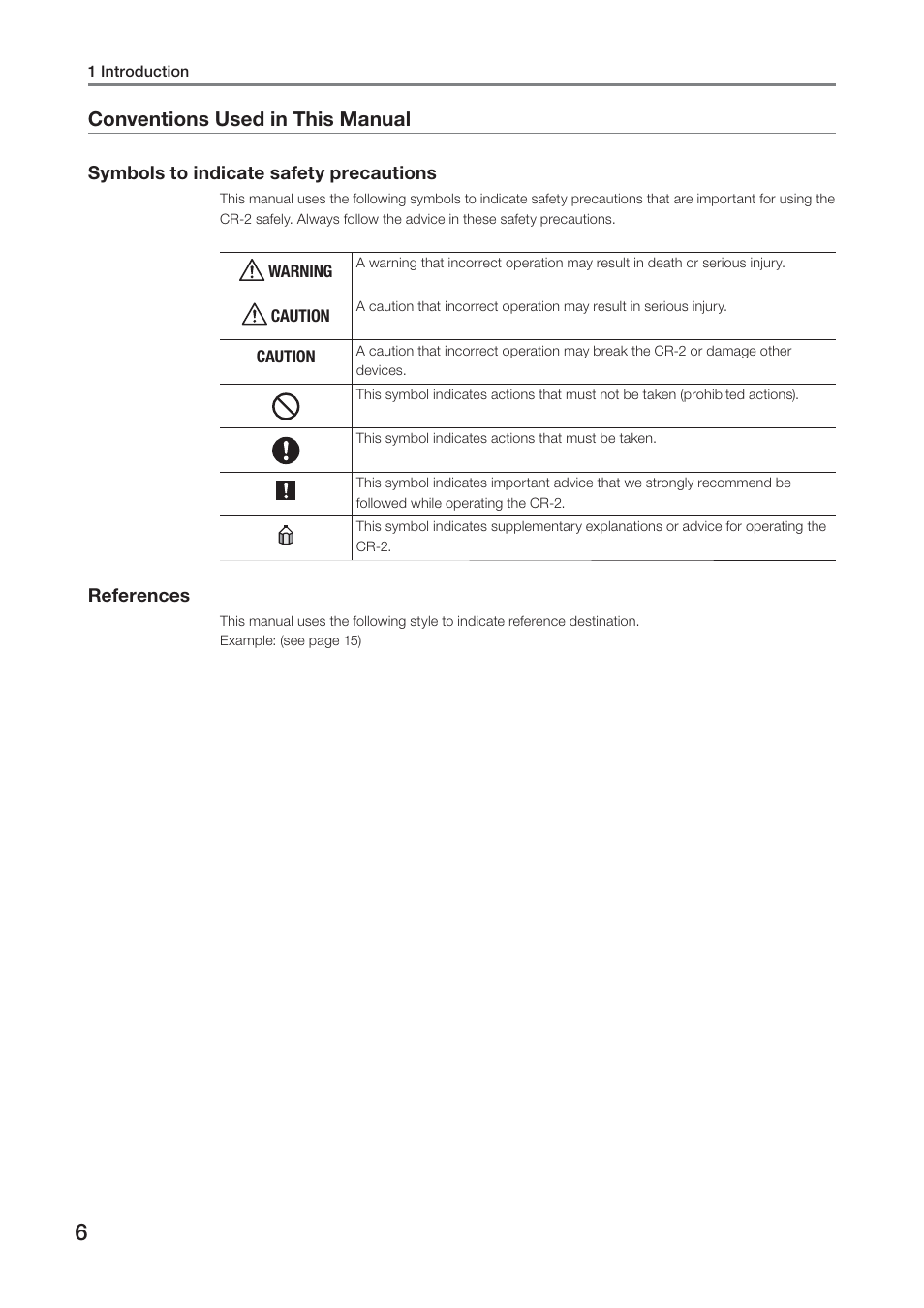 Conventions used in this manual | Canon CR-2 User Manual | Page 6 / 52