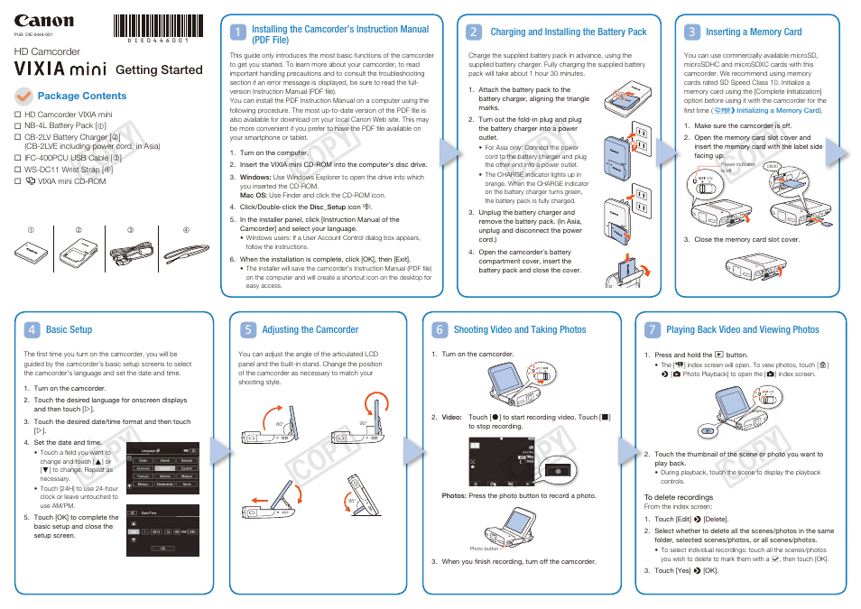 Canon VIXIA mini User Manual | 2 pages