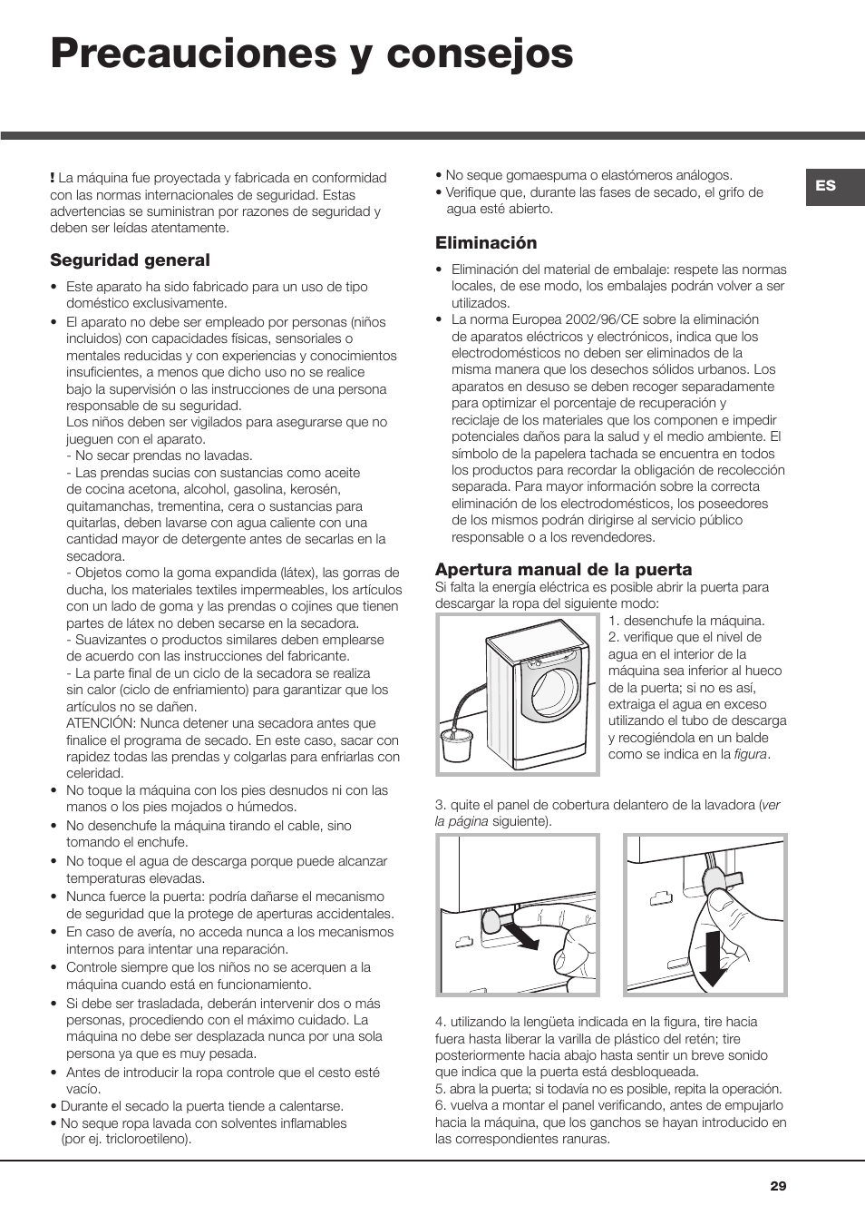 Precauciones y consejos | Hotpoint Ariston AQD970F 69 User Manual | Page 17 / 60