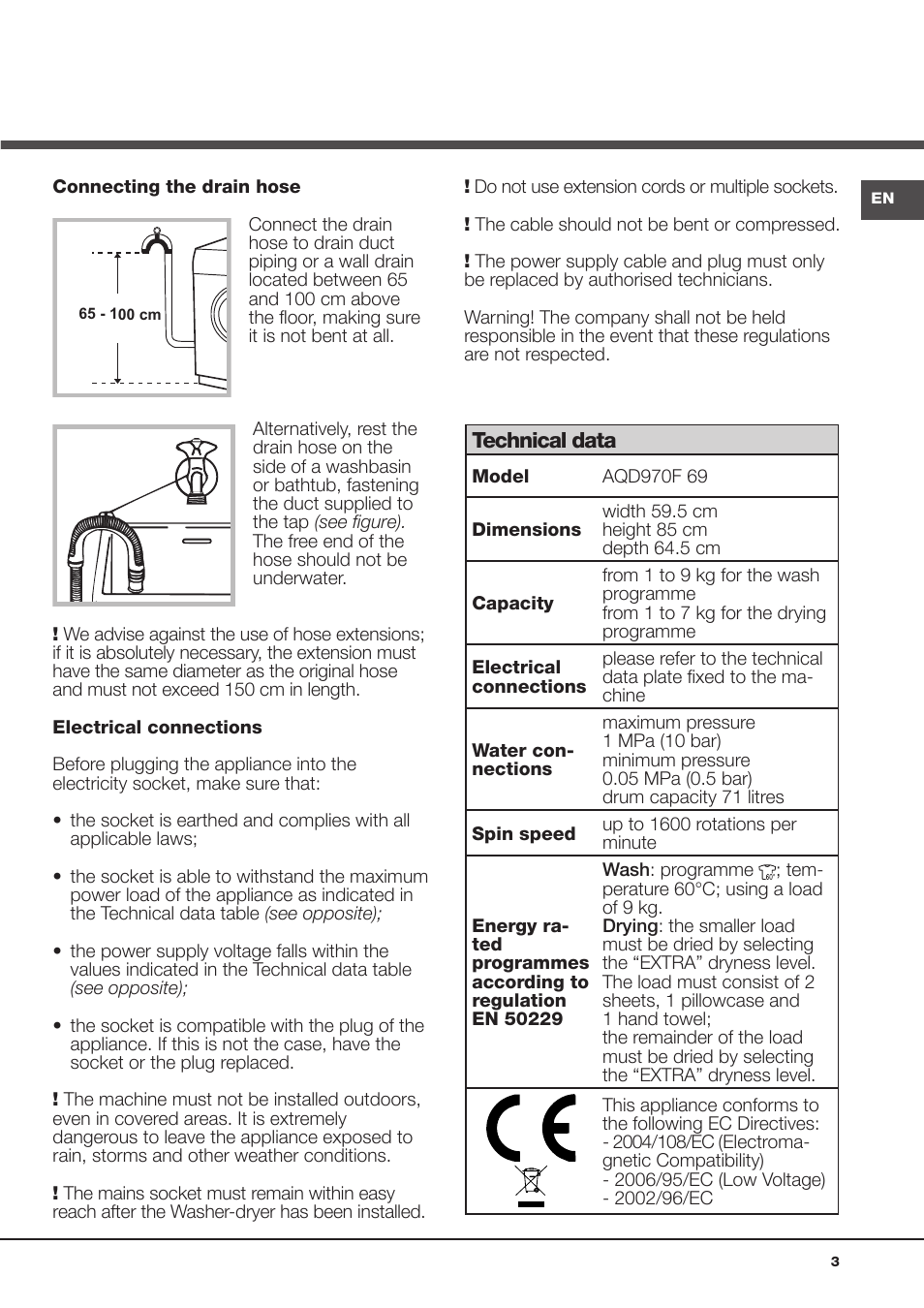 Hotpoint Ariston AQD970F 69 User Manual | Page 3 / 60