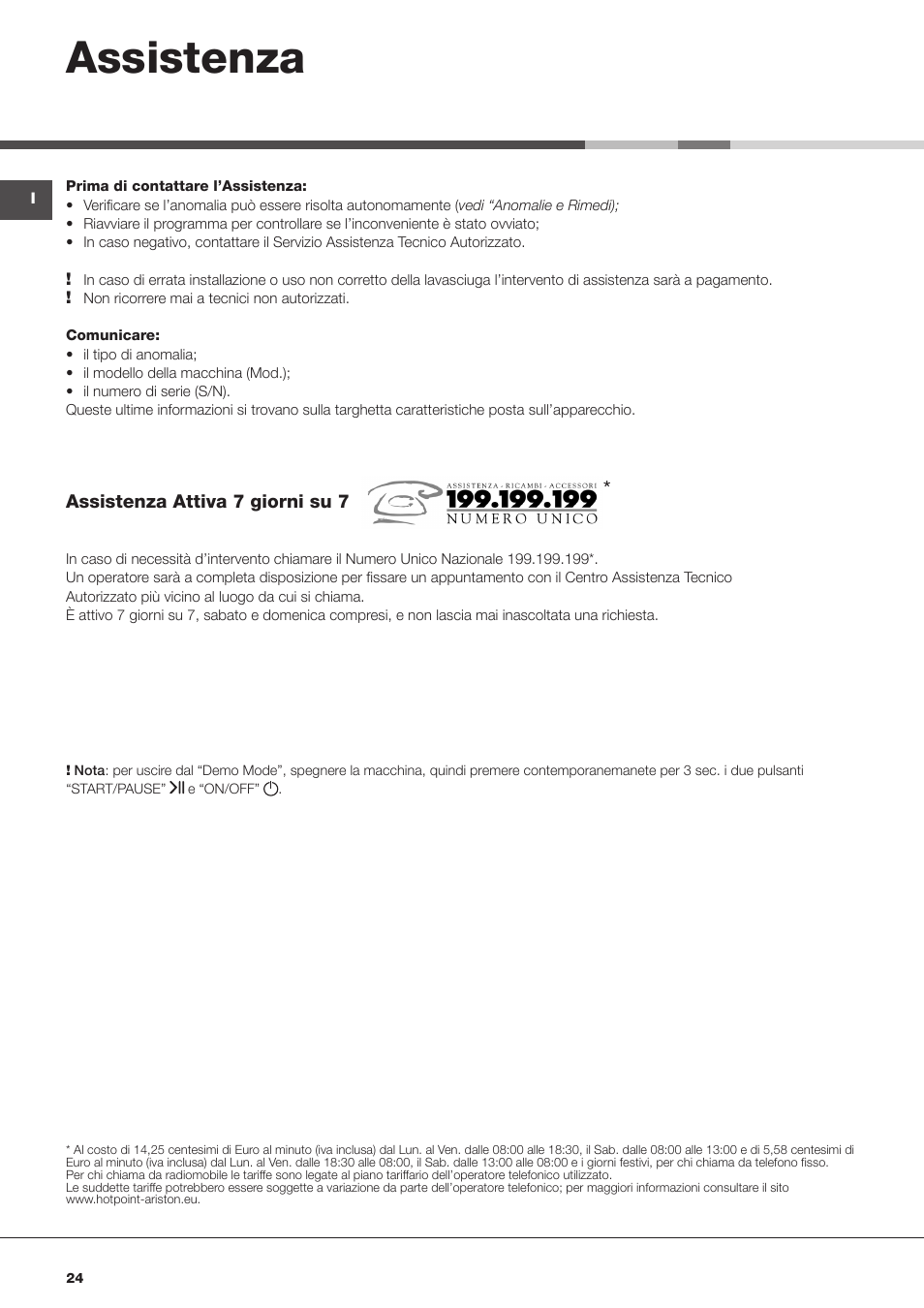 Assistenza | Hotpoint Ariston AQD970F 69 User Manual | Page 36 / 60