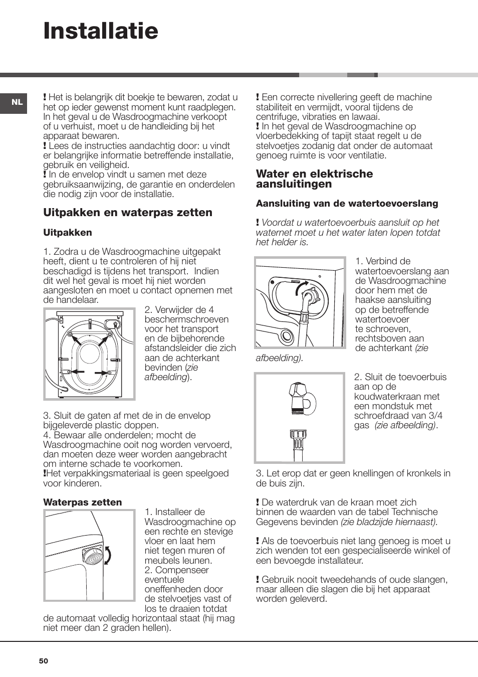 Installatie | Hotpoint Ariston AQD970F 69 User Manual | Page 50 / 60
