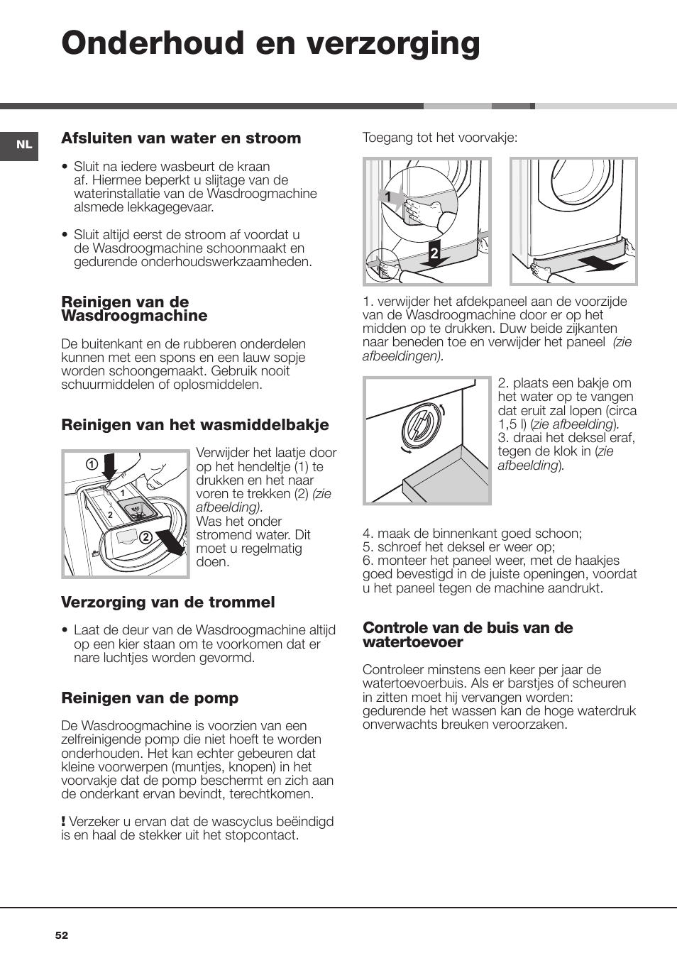 Onderhoud en verzorging | Hotpoint Ariston AQD970F 69 User Manual | Page 52 / 60