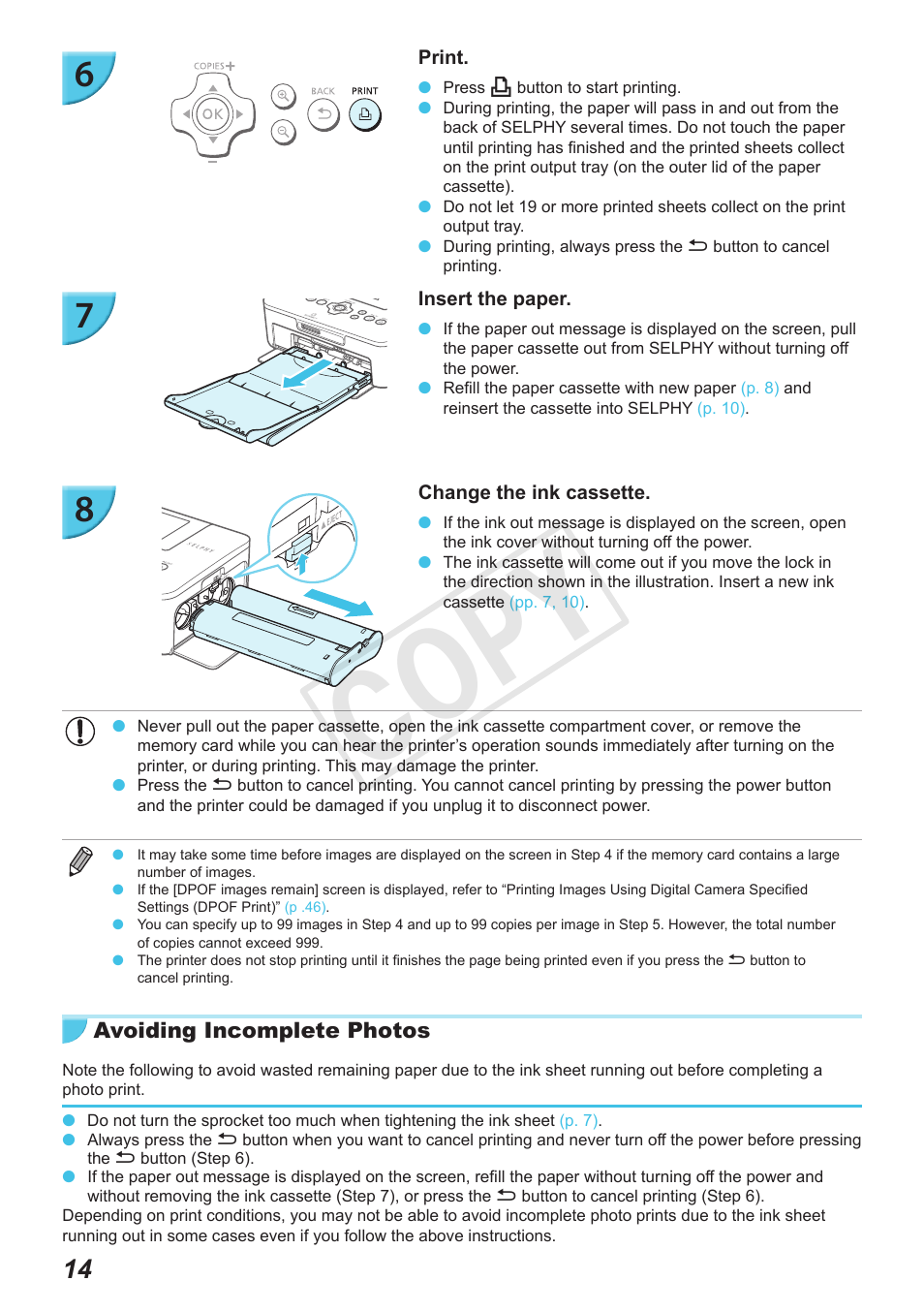 P. 14), Cop y | Canon SELPHY CP900 User Manual | Page 14 / 56