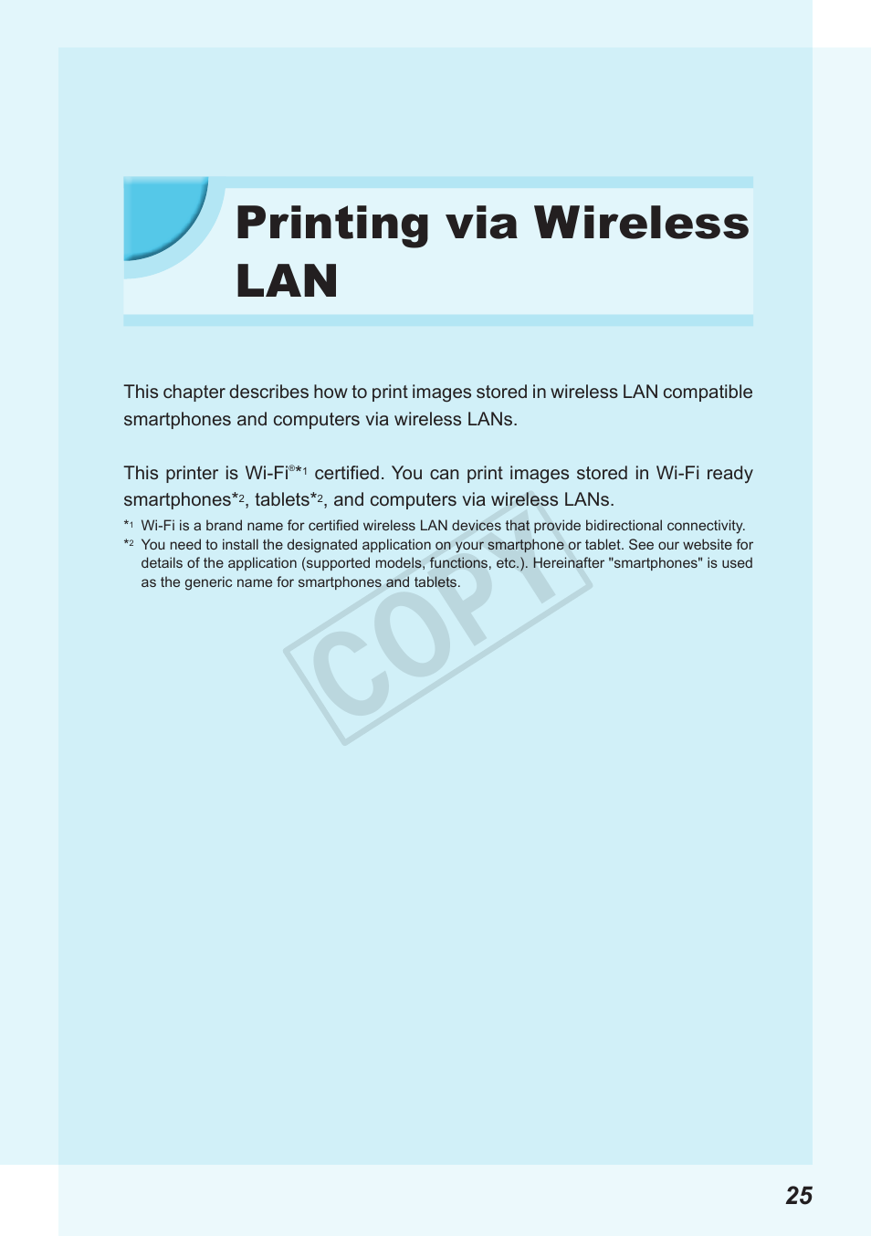 Printing via wireless lan, Cop y | Canon SELPHY CP900 User Manual | Page 25 / 56