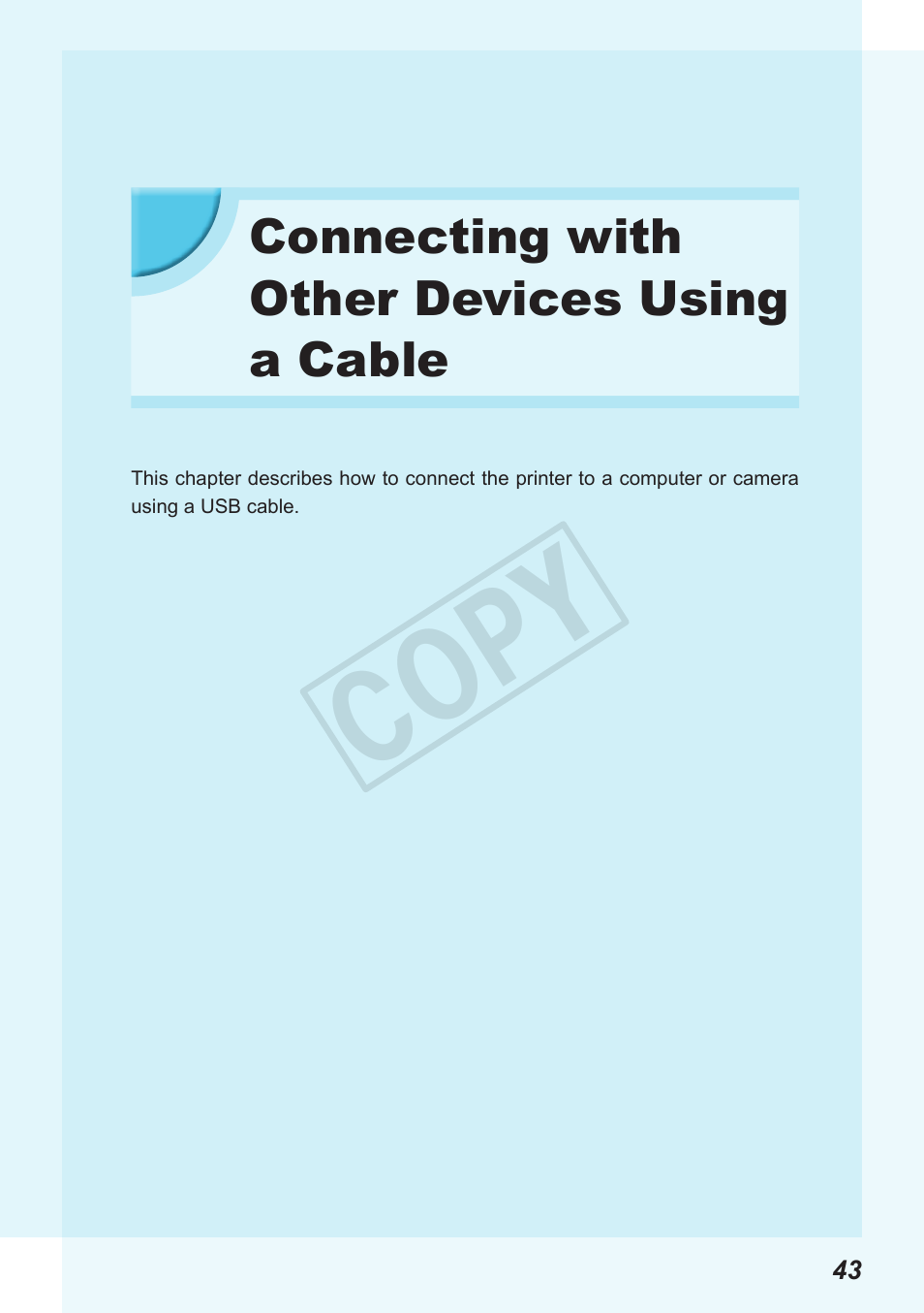 Connecting with other devices using a cable, Cop y | Canon SELPHY CP900 User Manual | Page 43 / 56