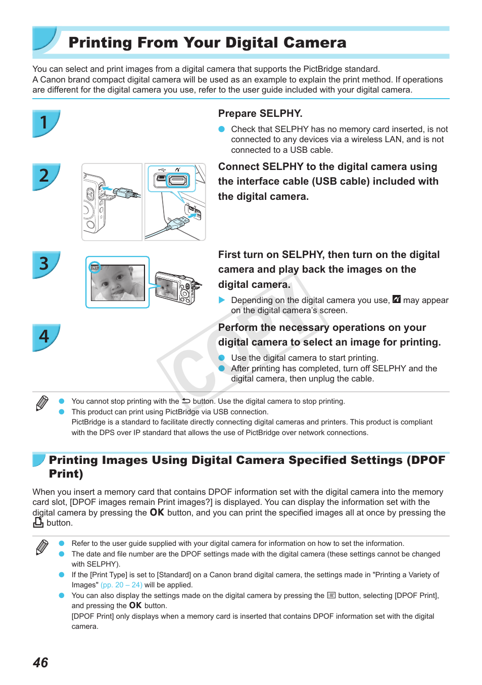 Printing from your digital camera, Cop y | Canon SELPHY CP900 User Manual | Page 46 / 56
