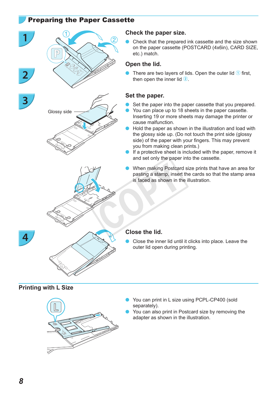 Cop y | Canon SELPHY CP900 User Manual | Page 8 / 56