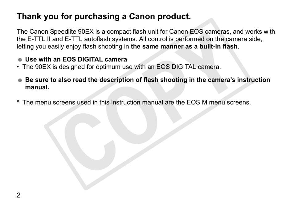 Cop y | Canon Speedlite 90EX User Manual | Page 4 / 106