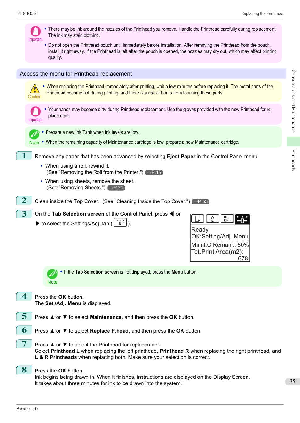 Canon imagePROGRAF iPF9400S User Manual | Page 35 / 154