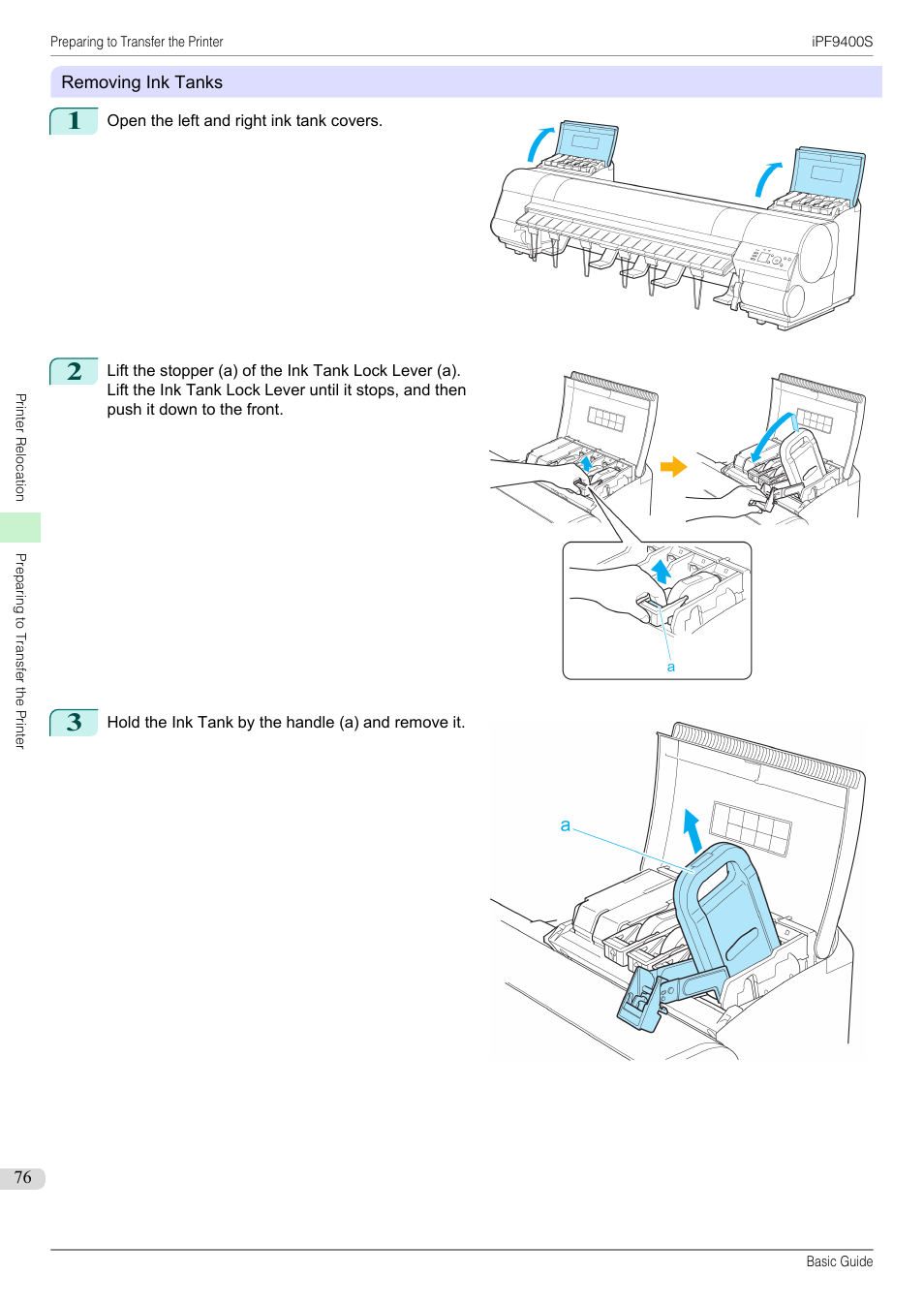 See "removing ink tanks."), P.76 | Canon imagePROGRAF iPF9400S User Manual | Page 76 / 154