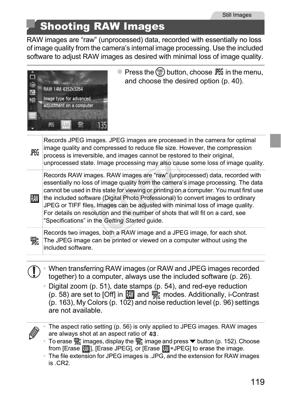 Shooting raw images, Cop y | Canon PowerShot G1 X User Manual | Page 119 / 242