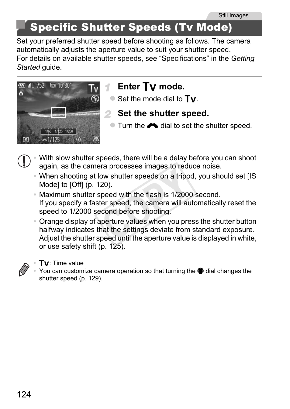 Specific shutter speeds, Tv mode), Cop y | Canon PowerShot G1 X User Manual | Page 124 / 242