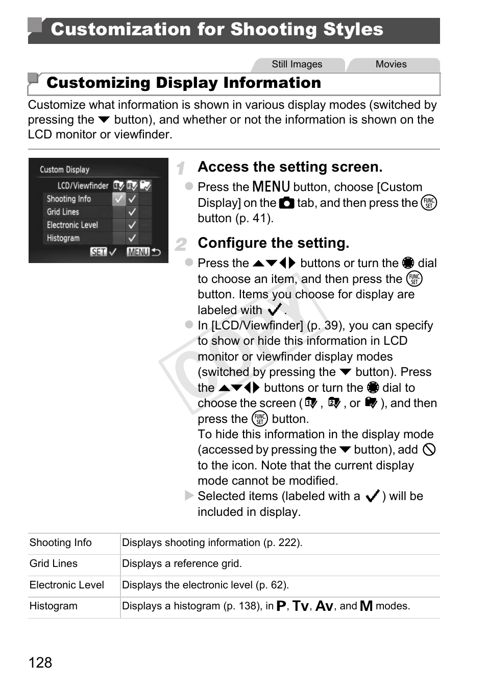Customization for shooting, Styles, Cop y | Customization for shooting styles | Canon PowerShot G1 X User Manual | Page 128 / 242
