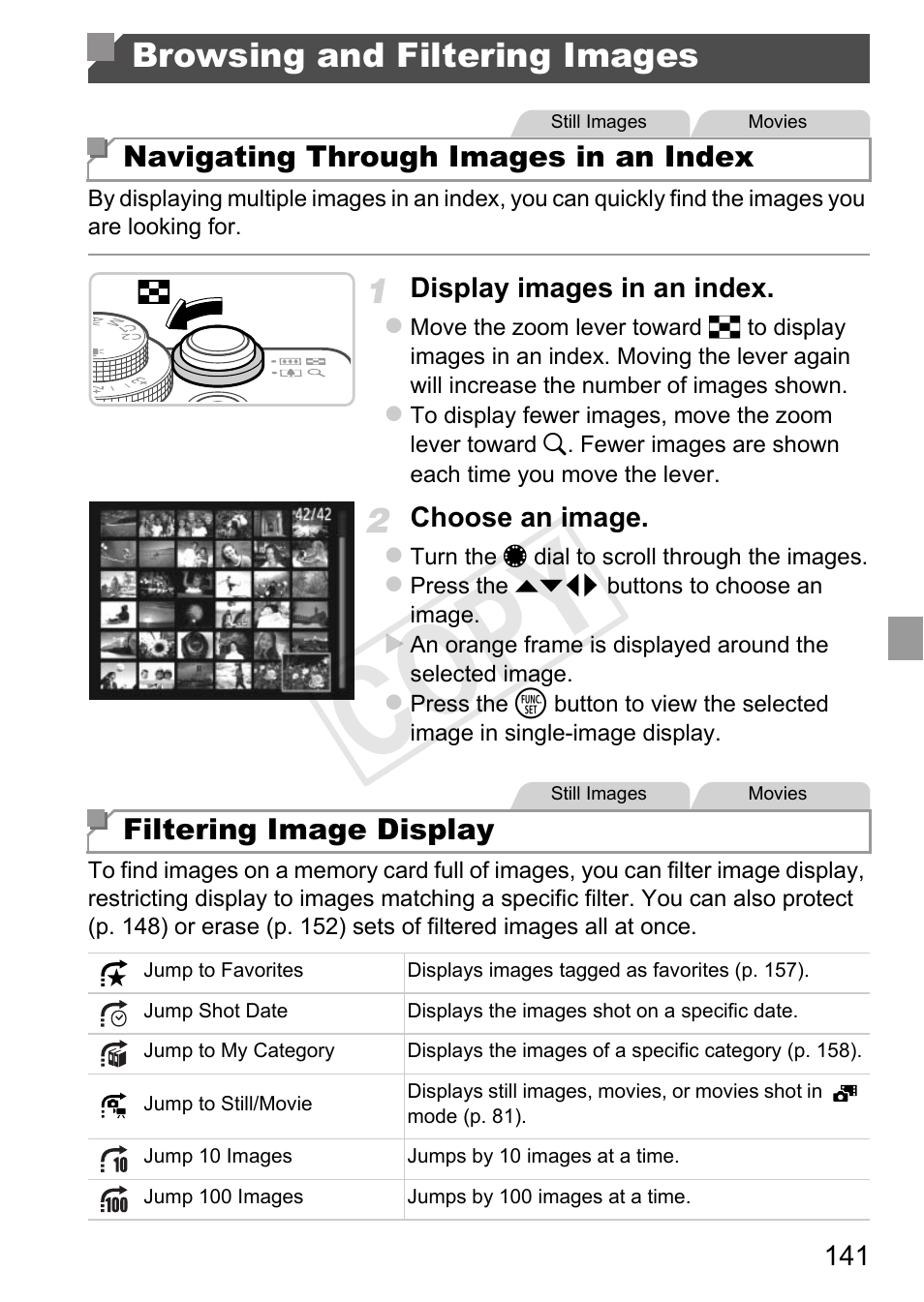 Browsing and filtering images, P. 141, Cop y | Canon PowerShot G1 X User Manual | Page 141 / 242