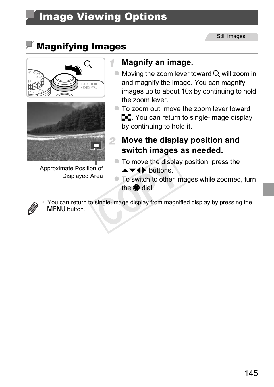 Image viewing options, Ifying images” (p. 145). you, Magnifying images” (p. 145)) | Cop y | Canon PowerShot G1 X User Manual | Page 145 / 242