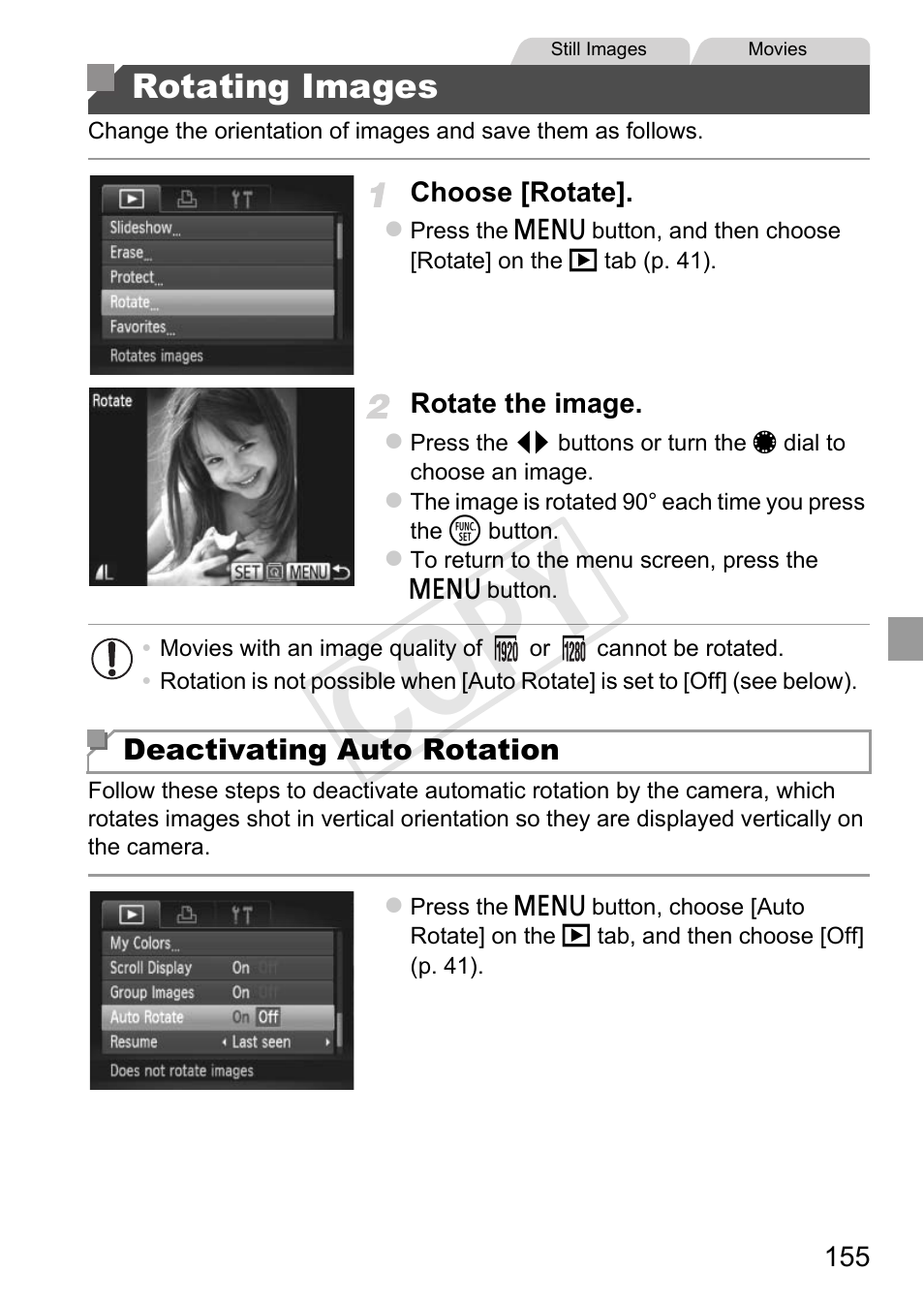 Rotating images, Ited (pp. 155, Cop y | Canon PowerShot G1 X User Manual | Page 155 / 242