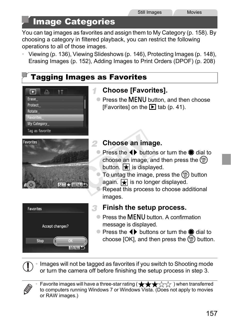 Image categories, S (p. 157), ed, Orites (p. 157) | Cop y | Canon PowerShot G1 X User Manual | Page 157 / 242