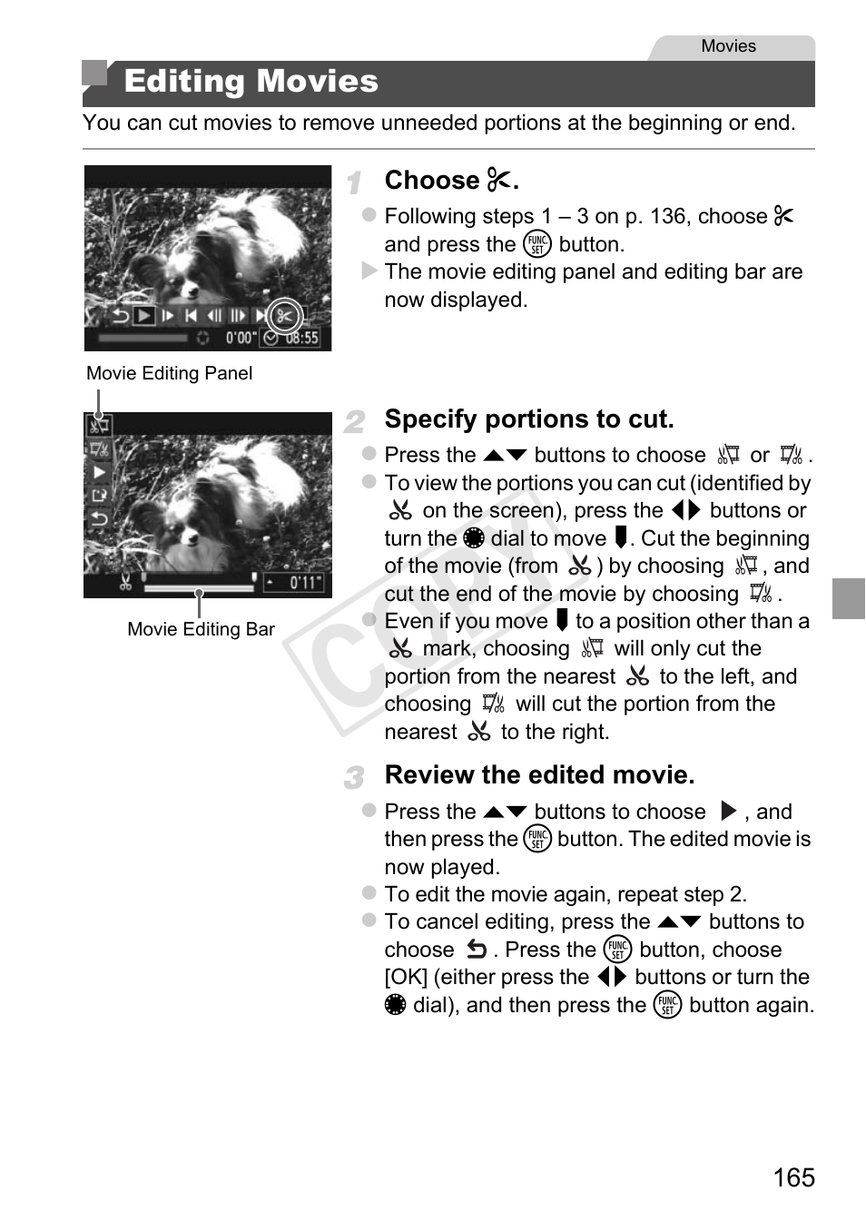 Editing movies, P. 165), Cop y | Canon PowerShot G1 X User Manual | Page 165 / 242