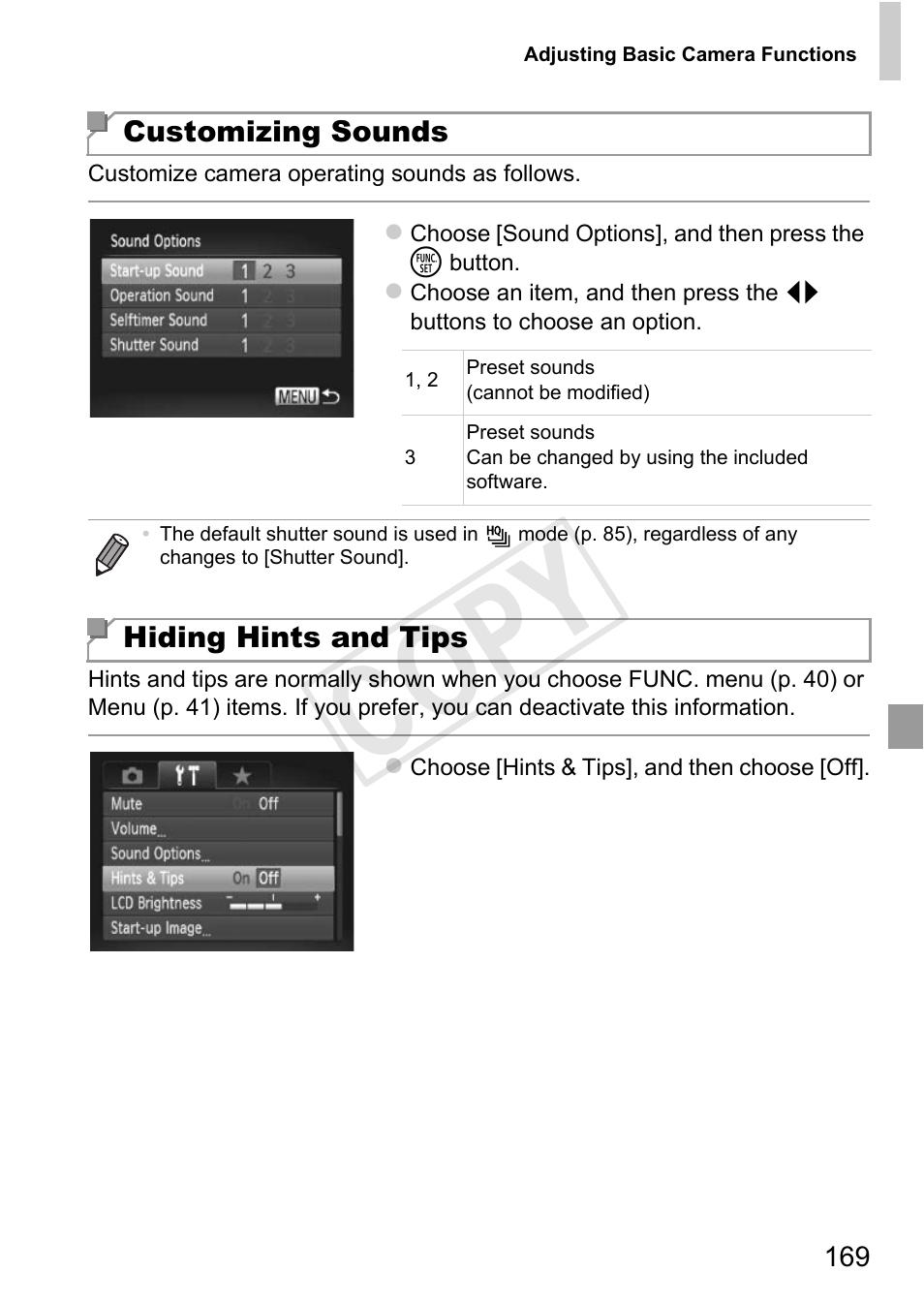 Lf-timer (p. 169), Cop y | Canon PowerShot G1 X User Manual | Page 169 / 242