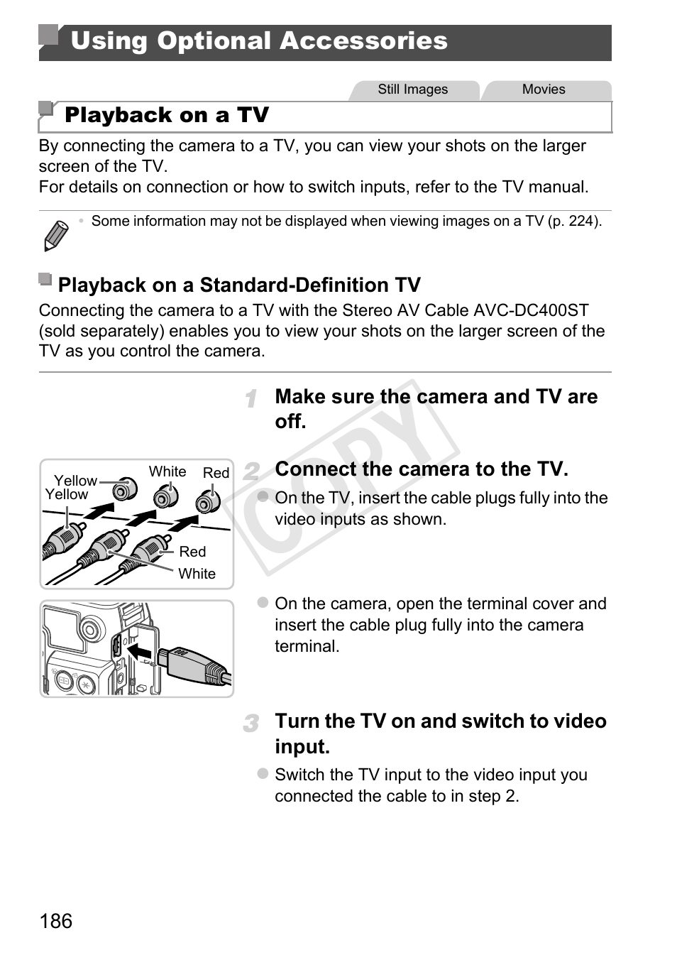 Using optional accessories, O system] (p. 186), an, Cop y | Canon PowerShot G1 X User Manual | Page 186 / 242