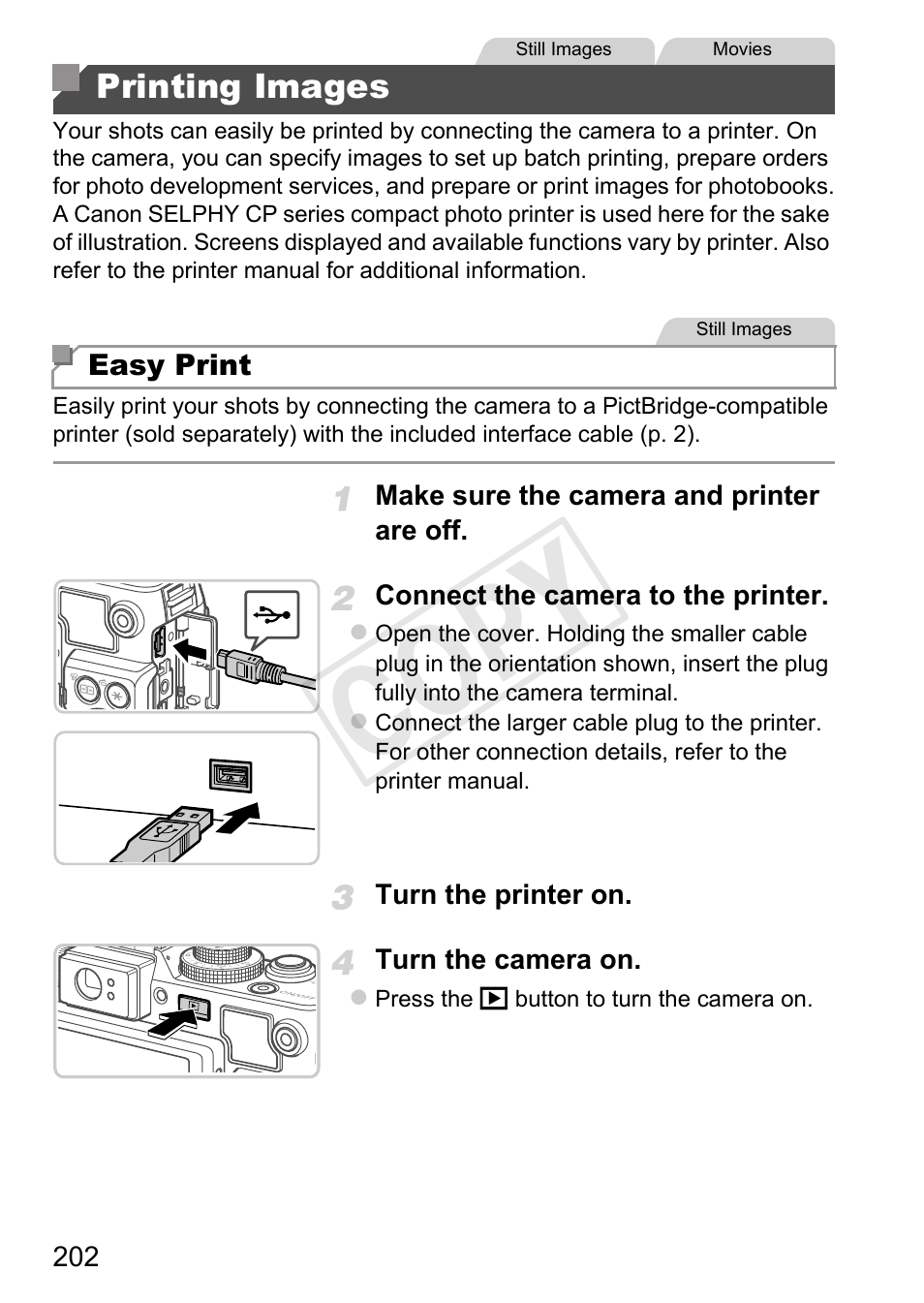 Printing images, Inter functions (p. 202), Printed (p. 202), assigne | Cop y | Canon PowerShot G1 X User Manual | Page 202 / 242