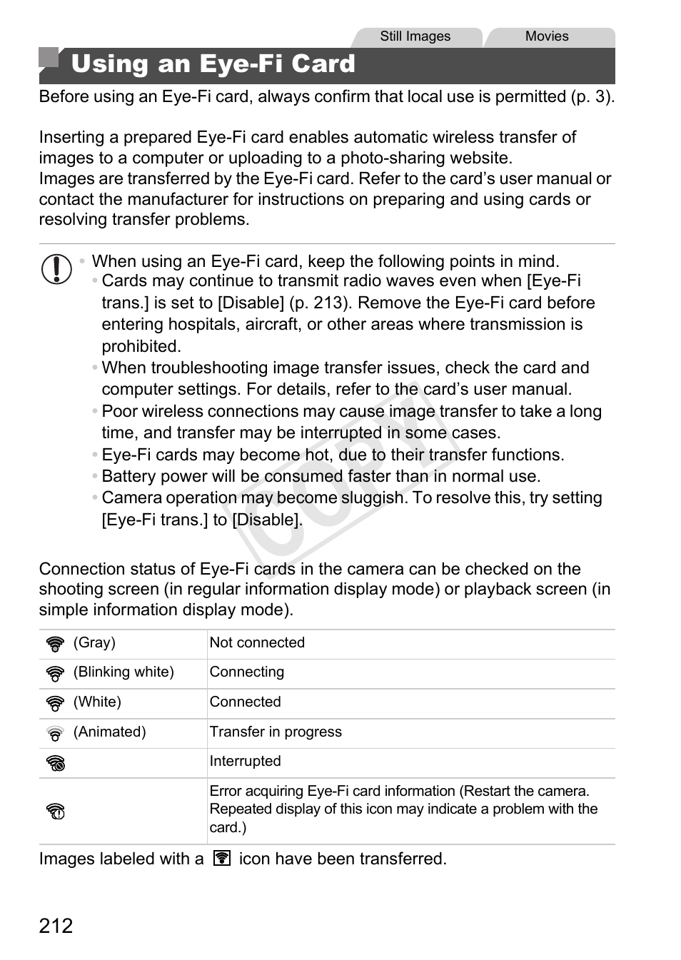 Using an eye-fi card, P. 212), Cop y | Canon PowerShot G1 X User Manual | Page 212 / 242