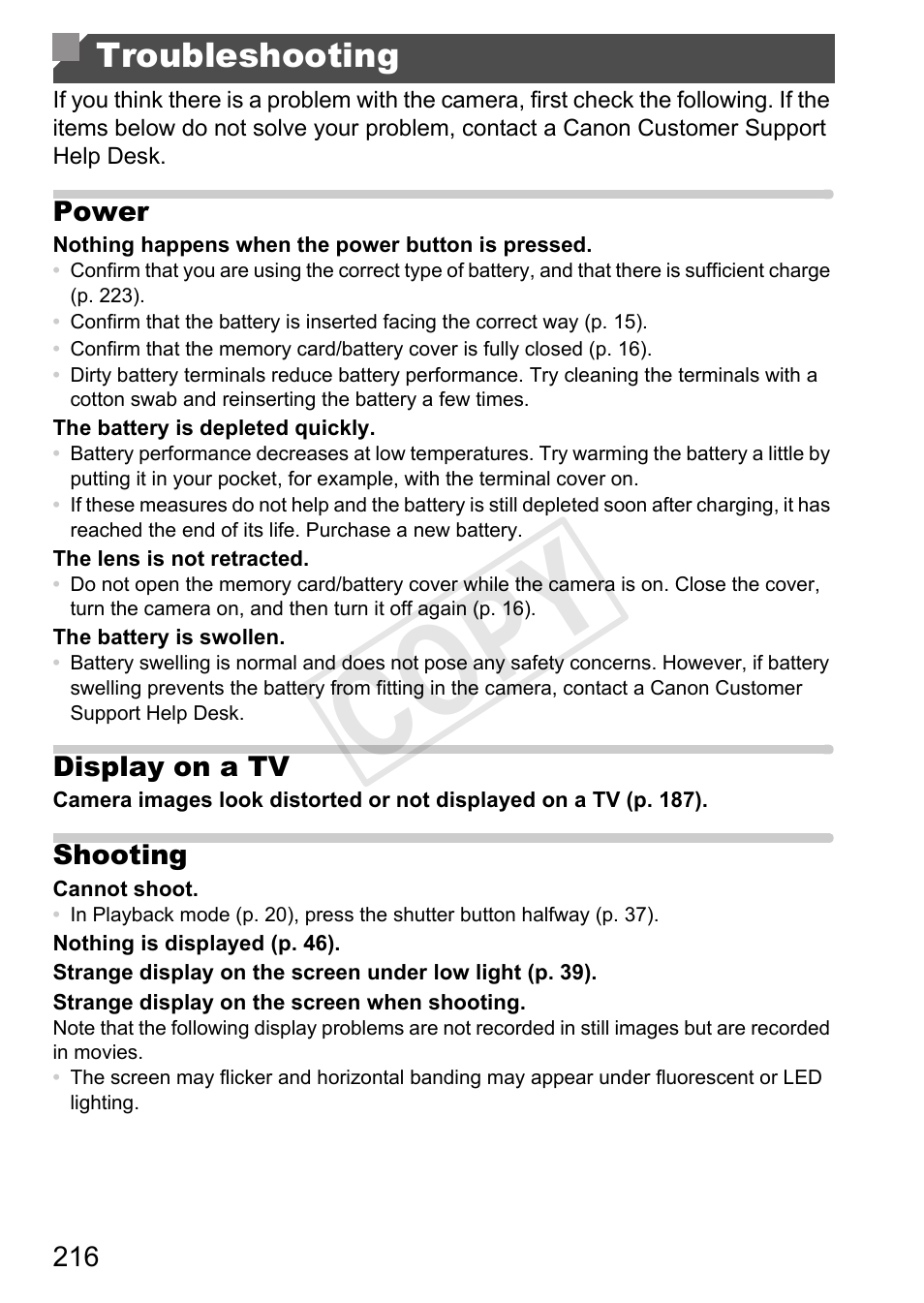 Troubleshooting, Cop y | Canon PowerShot G1 X User Manual | Page 216 / 242