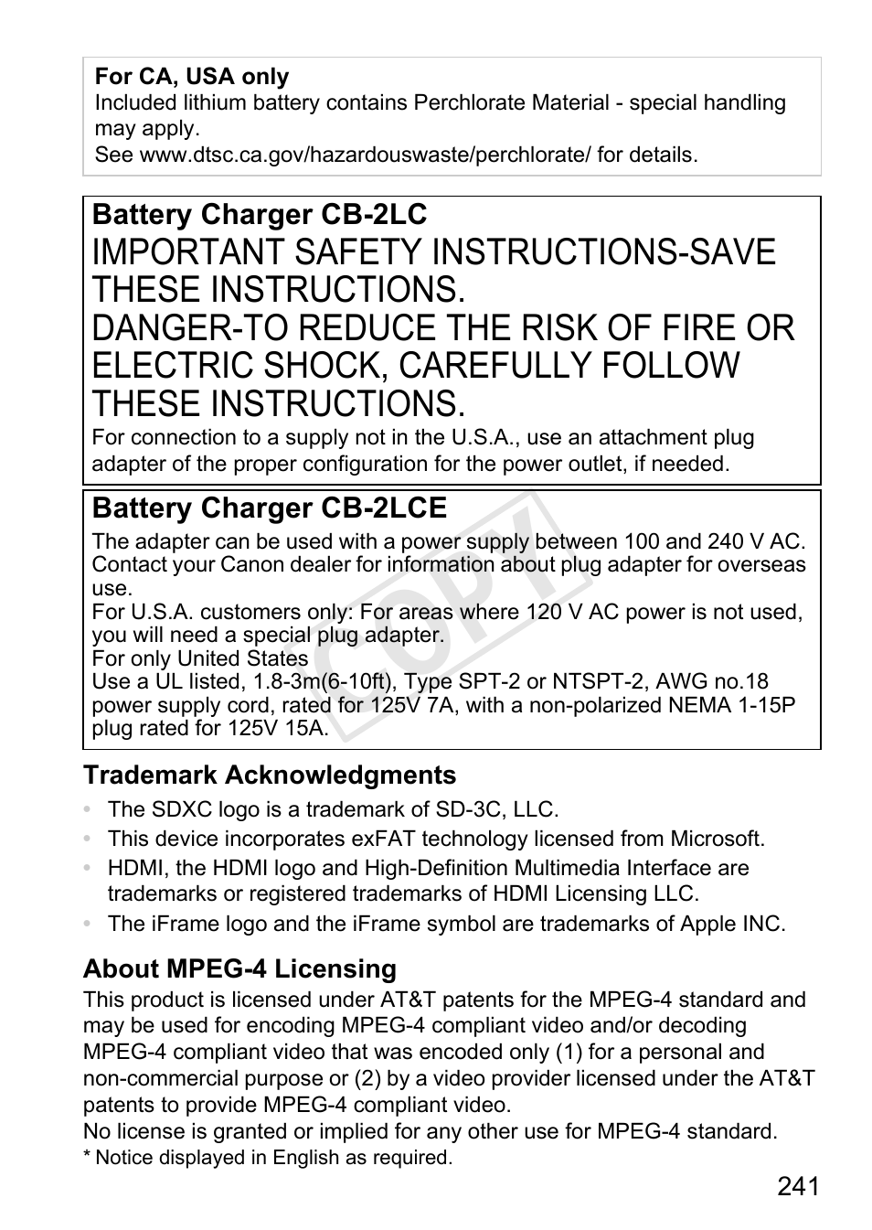 Cop y | Canon PowerShot G1 X User Manual | Page 241 / 242