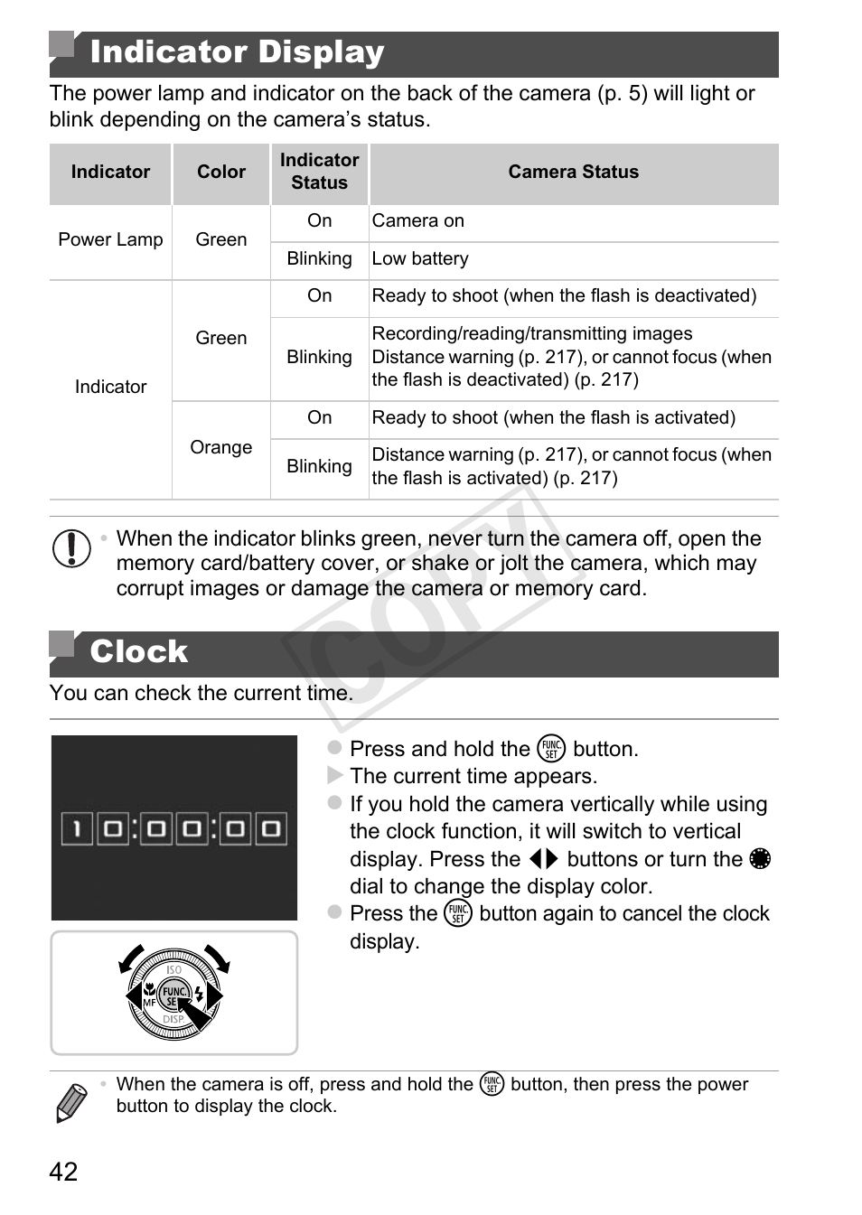 Indicator display clock, Cop y, Indicator display | Clock | Canon PowerShot G1 X User Manual | Page 42 / 242