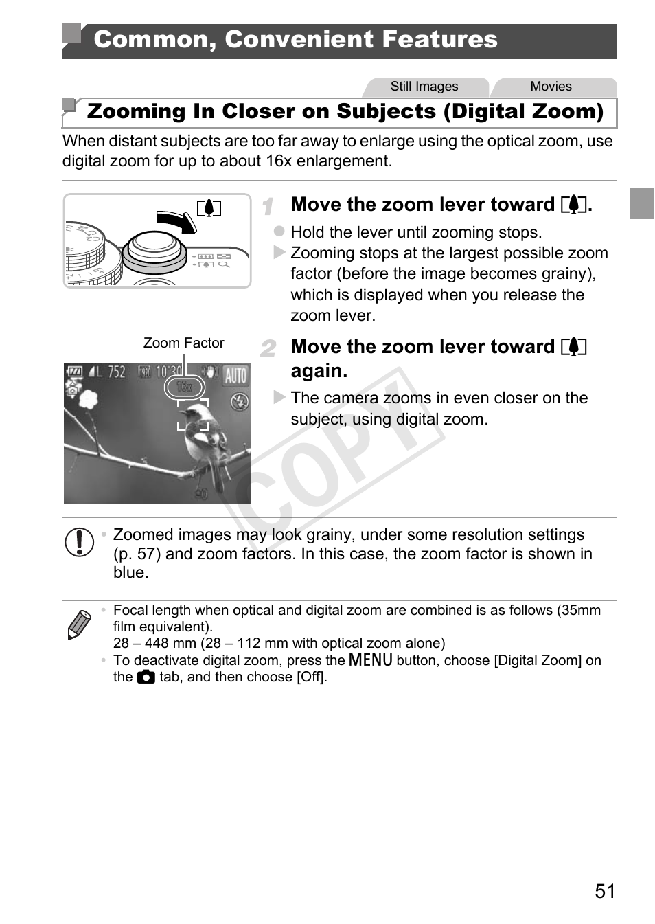 Common, convenient features, Cop y | Canon PowerShot G1 X User Manual | Page 51 / 242