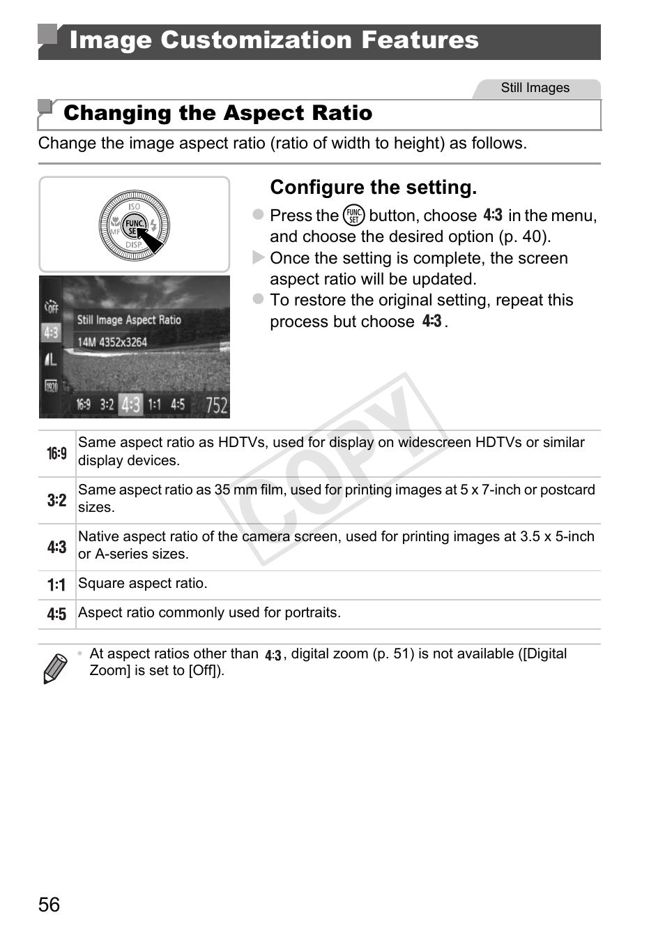 Image customization features, Cop y | Canon PowerShot G1 X User Manual | Page 56 / 242