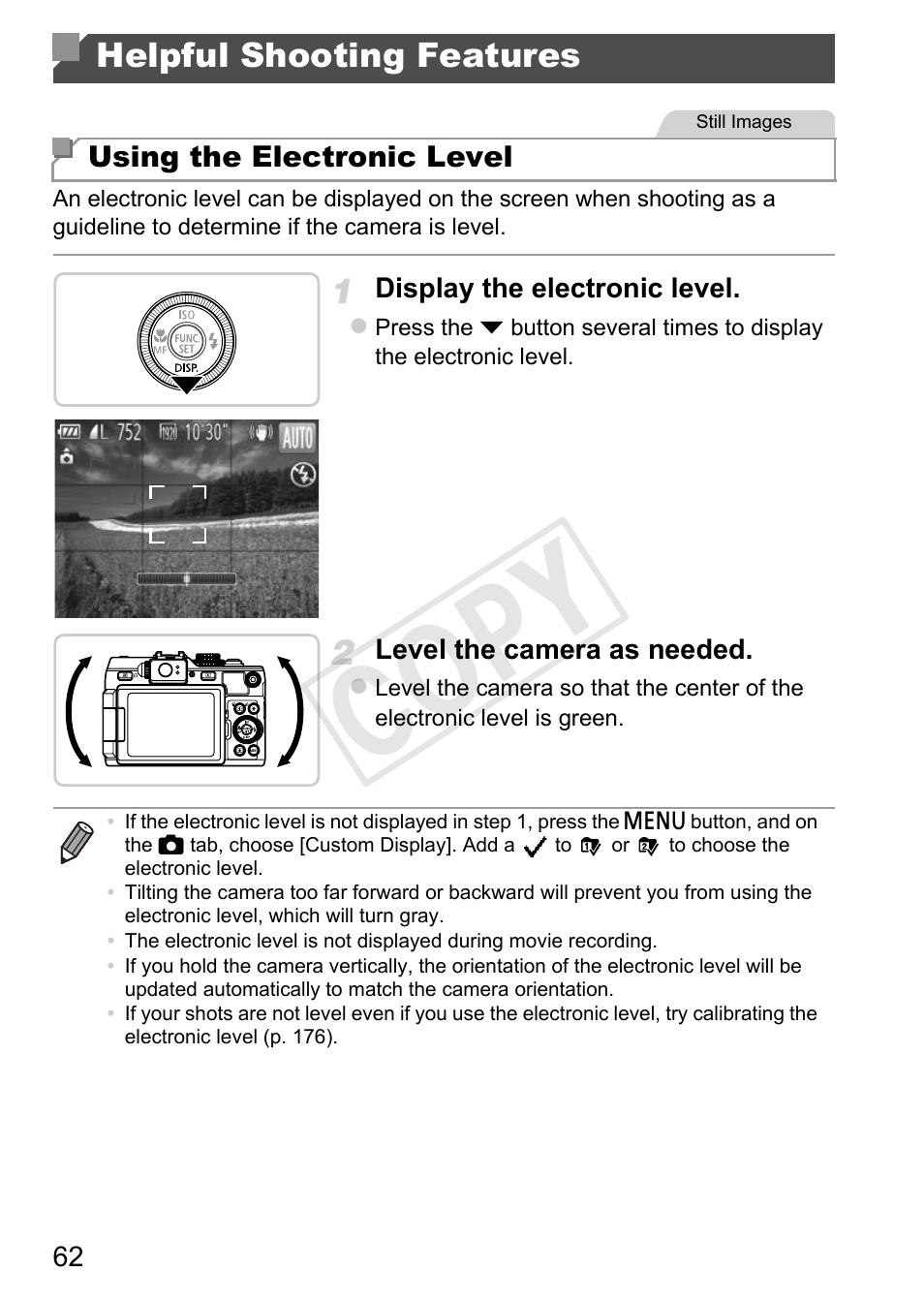 Helpful shooting features, Cop y | Canon PowerShot G1 X User Manual | Page 62 / 242