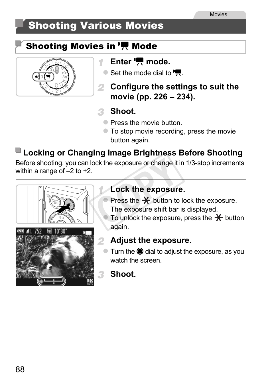 Shooting various movies, Hooting movies (p. 88), Cop y | Canon PowerShot G1 X User Manual | Page 88 / 242