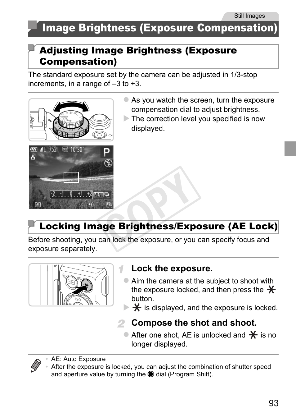 Image brightness (exposure, Compensation), Cop y | Canon PowerShot G1 X User Manual | Page 93 / 242