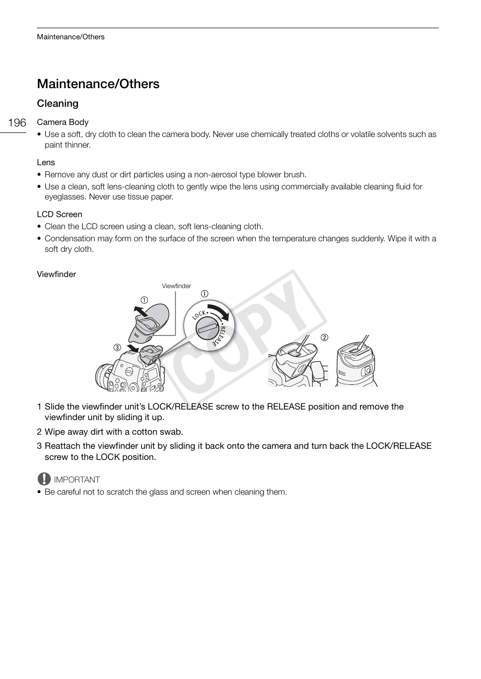 Maintenance/others, Maintenance/others 196, Cop y | Canon EOS C500 User Manual | Page 196 / 210