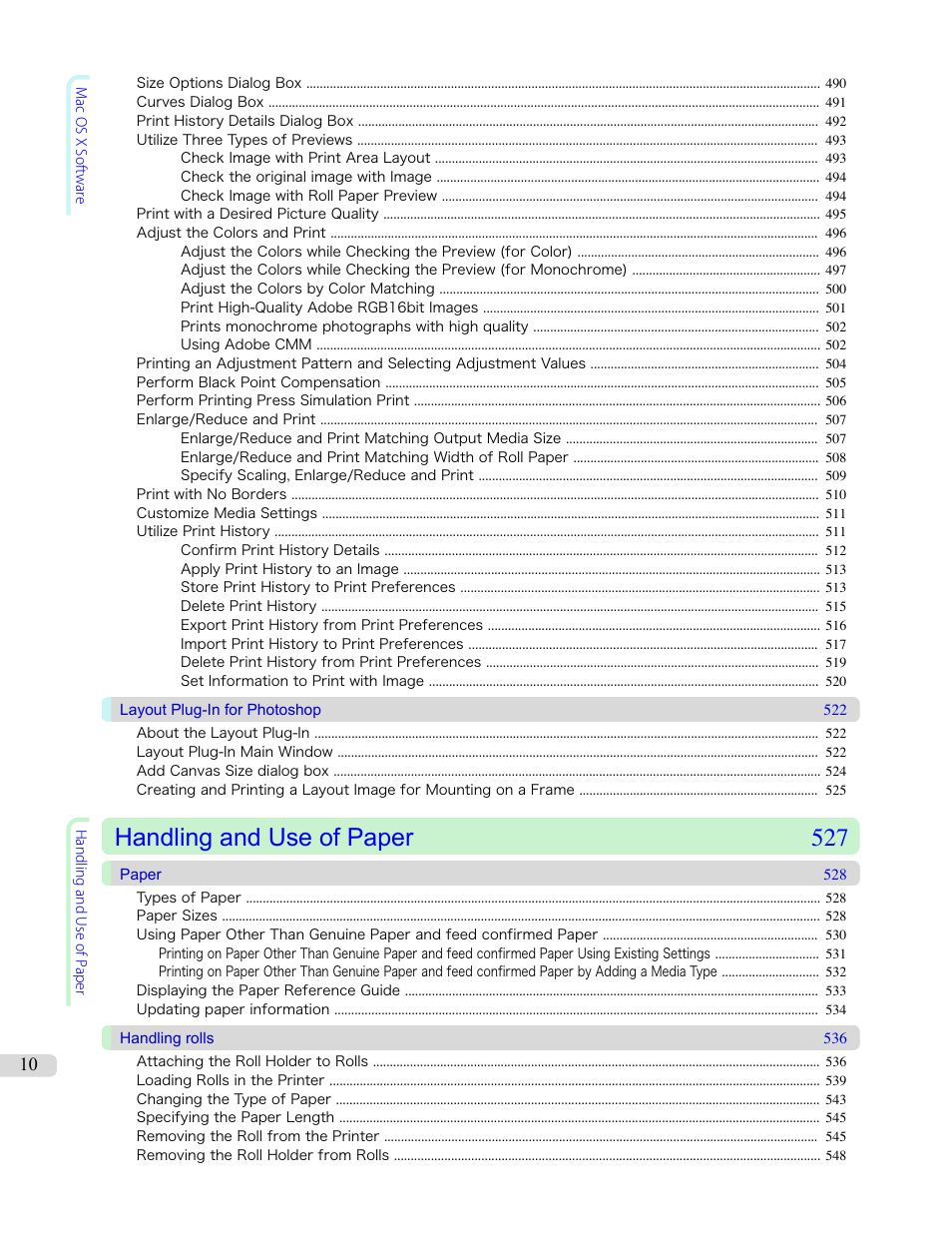 Handling and use of paper 527 | Canon imagePROGRAF iPF8400 User Manual | Page 10 / 1046