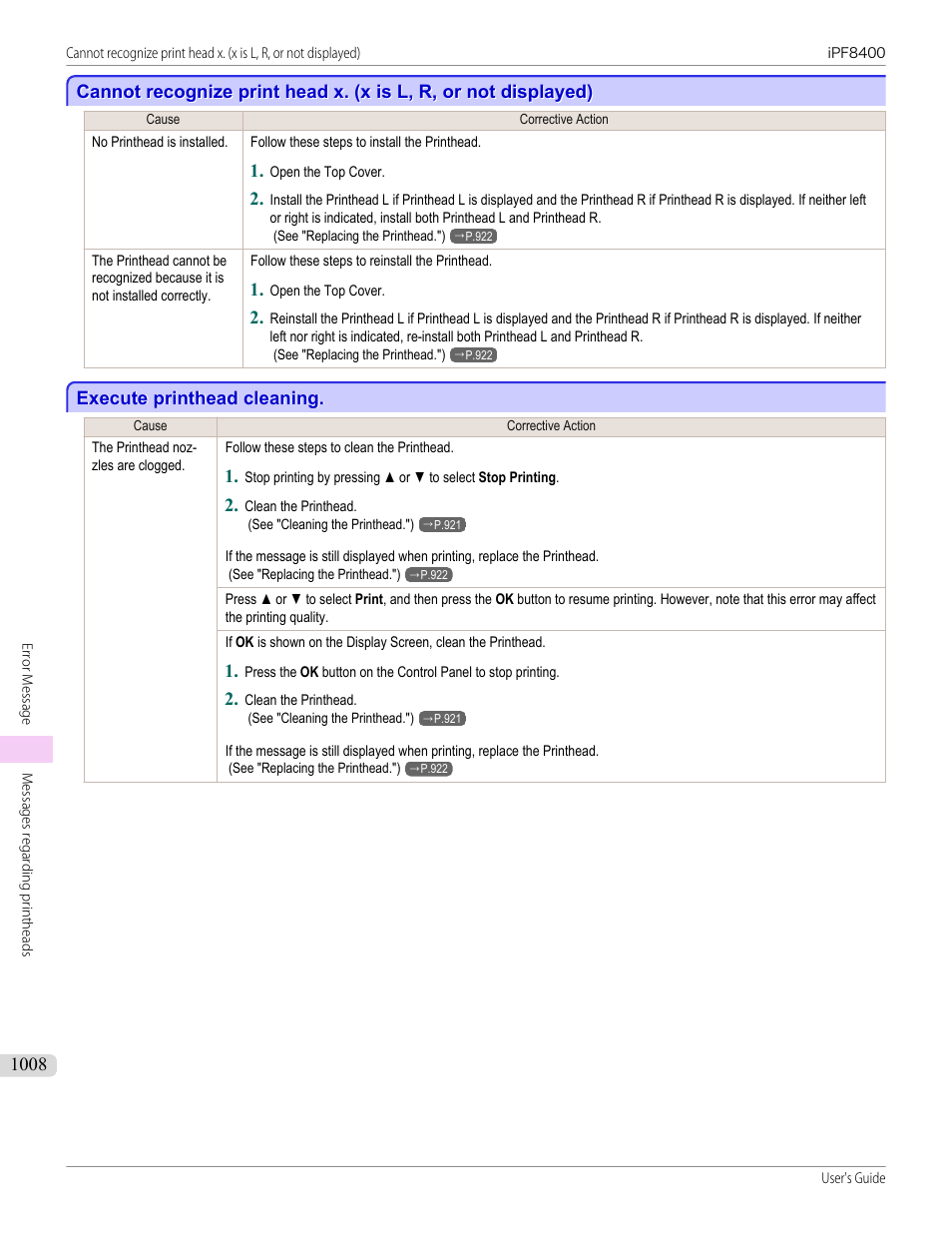 Execute printhead cleaning, Execute printhead cleaning 8 | Canon imagePROGRAF iPF8400 User Manual | Page 1008 / 1046