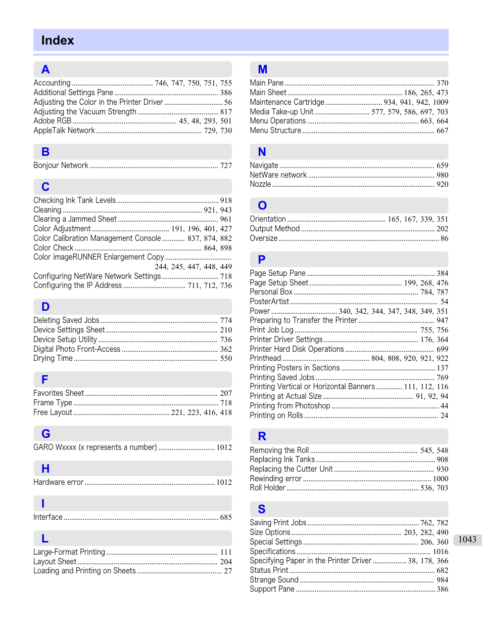 Index | Canon imagePROGRAF iPF8400 User Manual | Page 1043 / 1046
