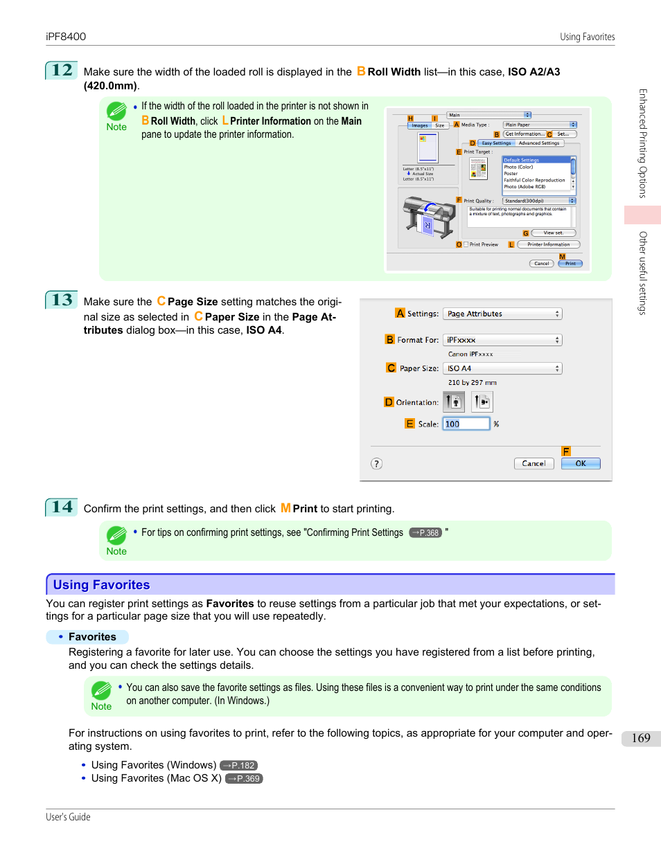 Using favorites | Canon imagePROGRAF iPF8400 User Manual | Page 169 / 1046