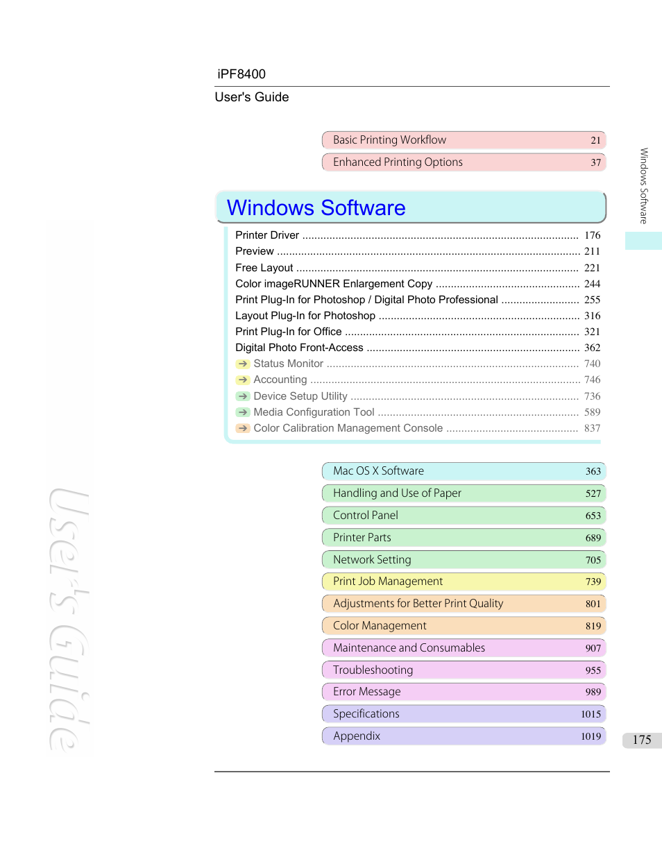 Windows software | Canon imagePROGRAF iPF8400 User Manual | Page 175 / 1046