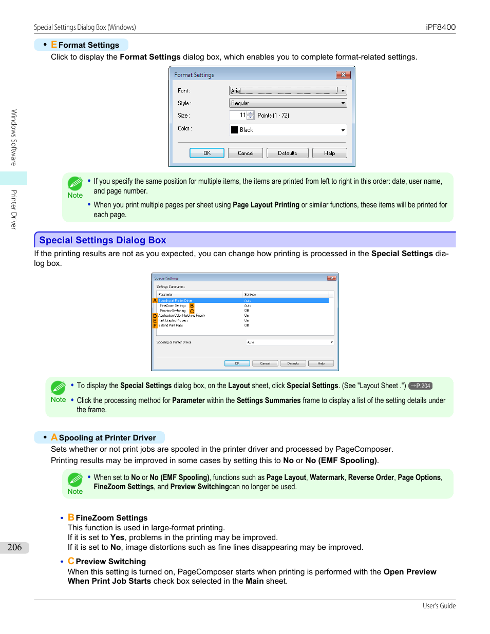 Special settings dialog box, P.206 | Canon imagePROGRAF iPF8400 User Manual | Page 206 / 1046