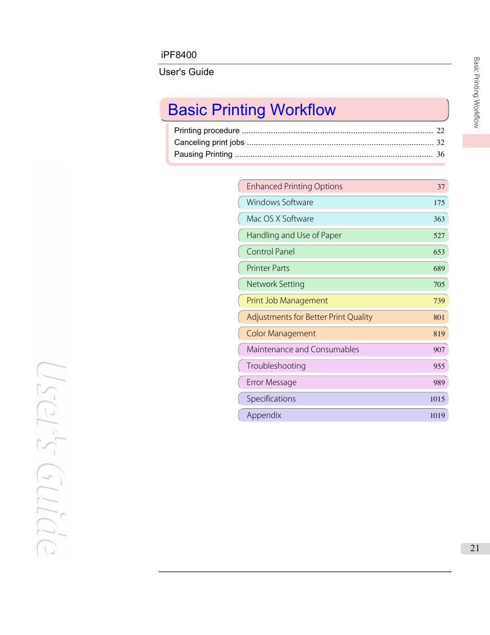 Basic printing workflow | Canon imagePROGRAF iPF8400 User Manual | Page 21 / 1046