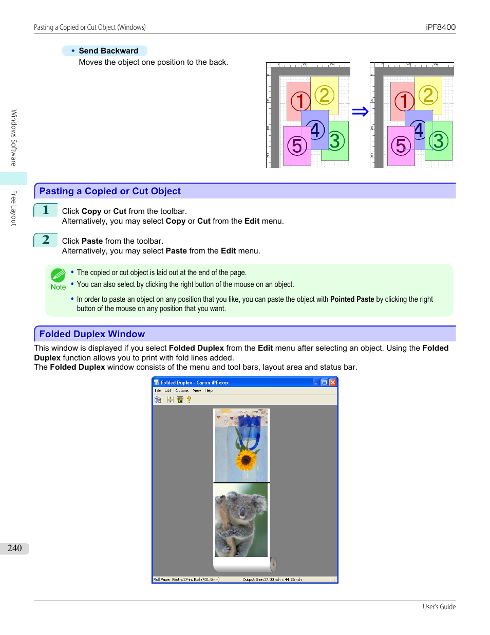 Pasting a copied or cut object, Folded duplex window | Canon imagePROGRAF iPF8400 User Manual | Page 240 / 1046