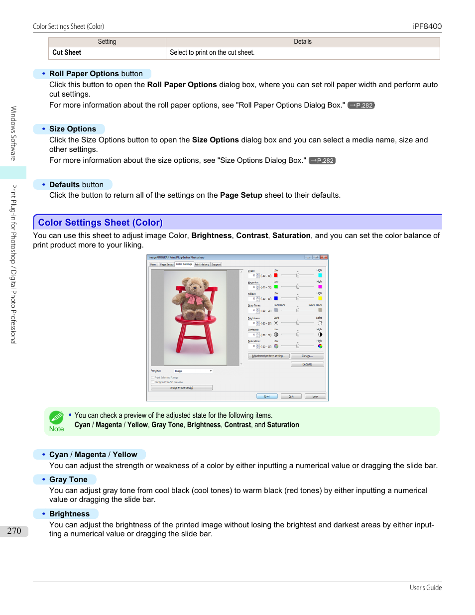 Color settings sheet (color), P.270 | Canon imagePROGRAF iPF8400 User Manual | Page 270 / 1046