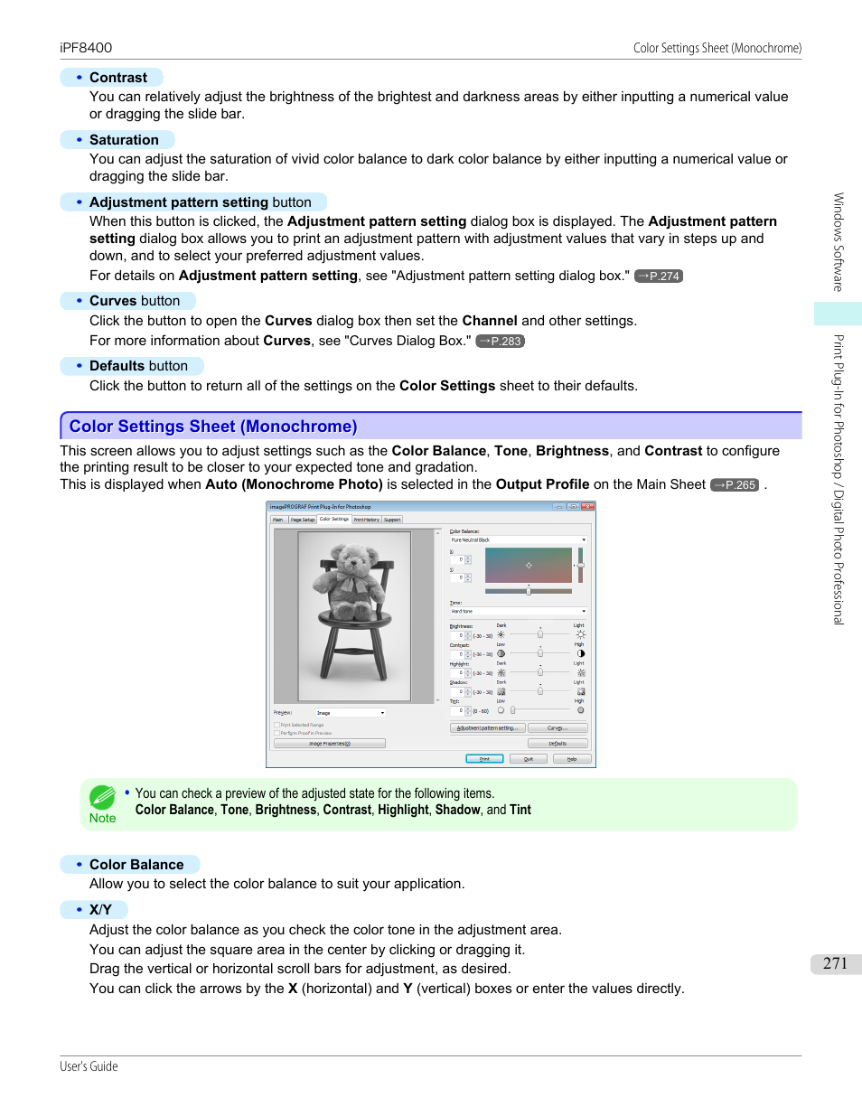 Color settings sheet (monochrome) | Canon imagePROGRAF iPF8400 User Manual | Page 271 / 1046