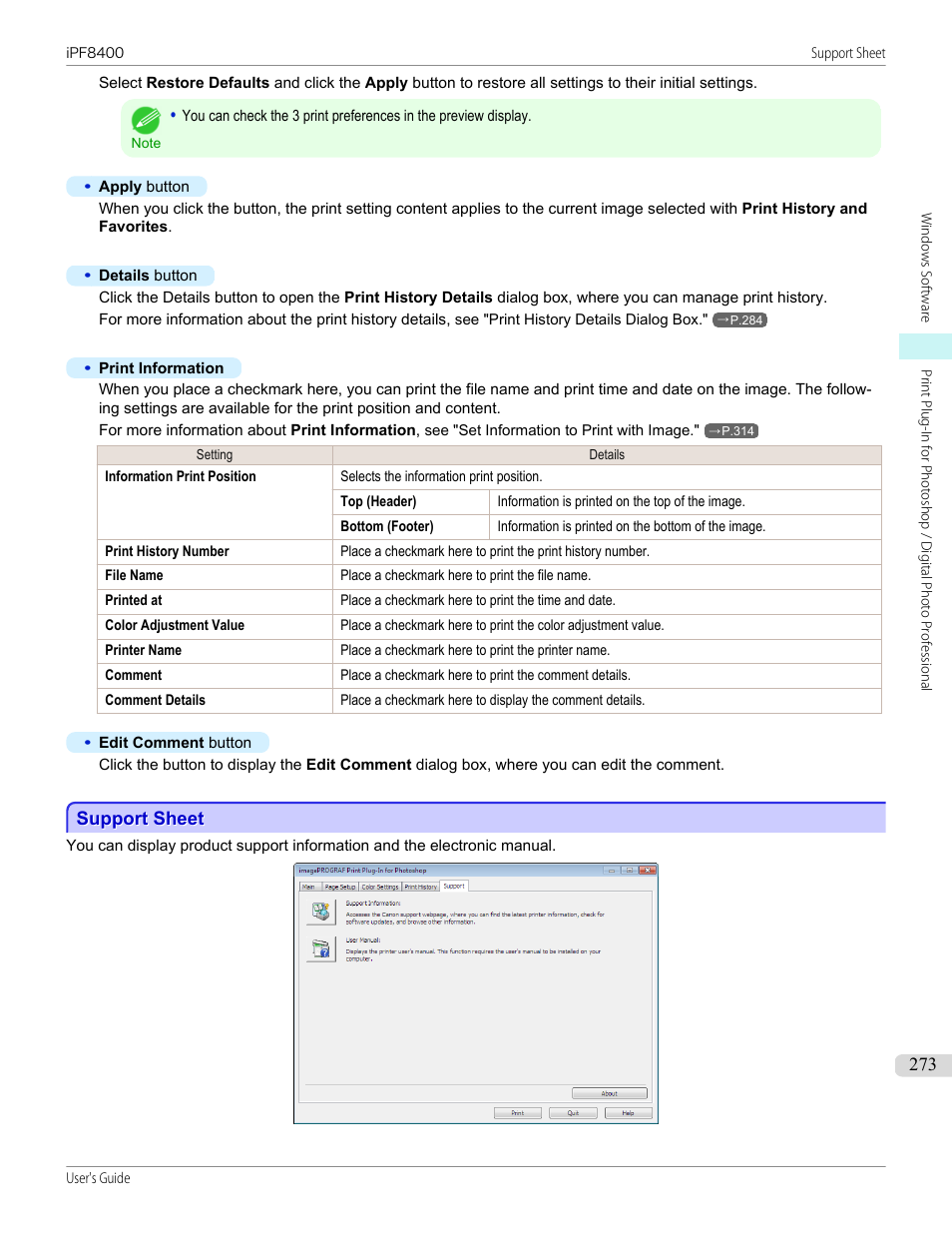 Support sheet, P.273 | Canon imagePROGRAF iPF8400 User Manual | Page 273 / 1046