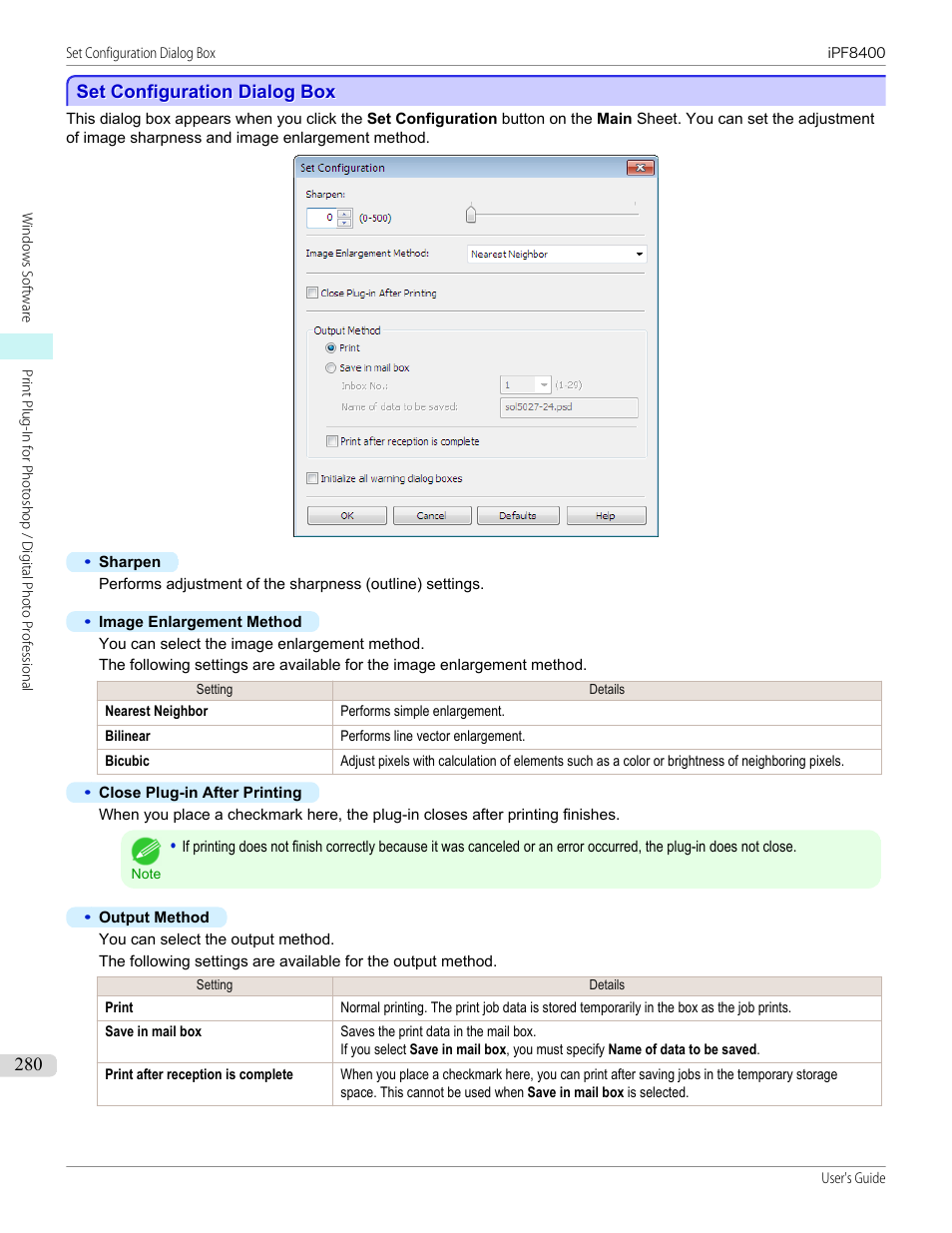 Set configuration dialog box, See "set configuration dialog box, P.280 | Canon imagePROGRAF iPF8400 User Manual | Page 280 / 1046